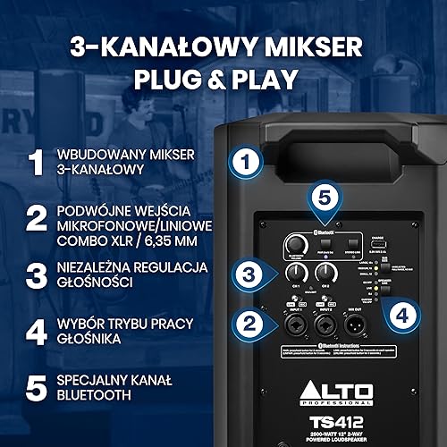 Miniatura 19 de Alto Professional TS412 - Altavoz PA alimentado de 2500 W de 12 pulgadas con mezclador de 3 canales, transmisión Bluetooth, enlace de altavoz