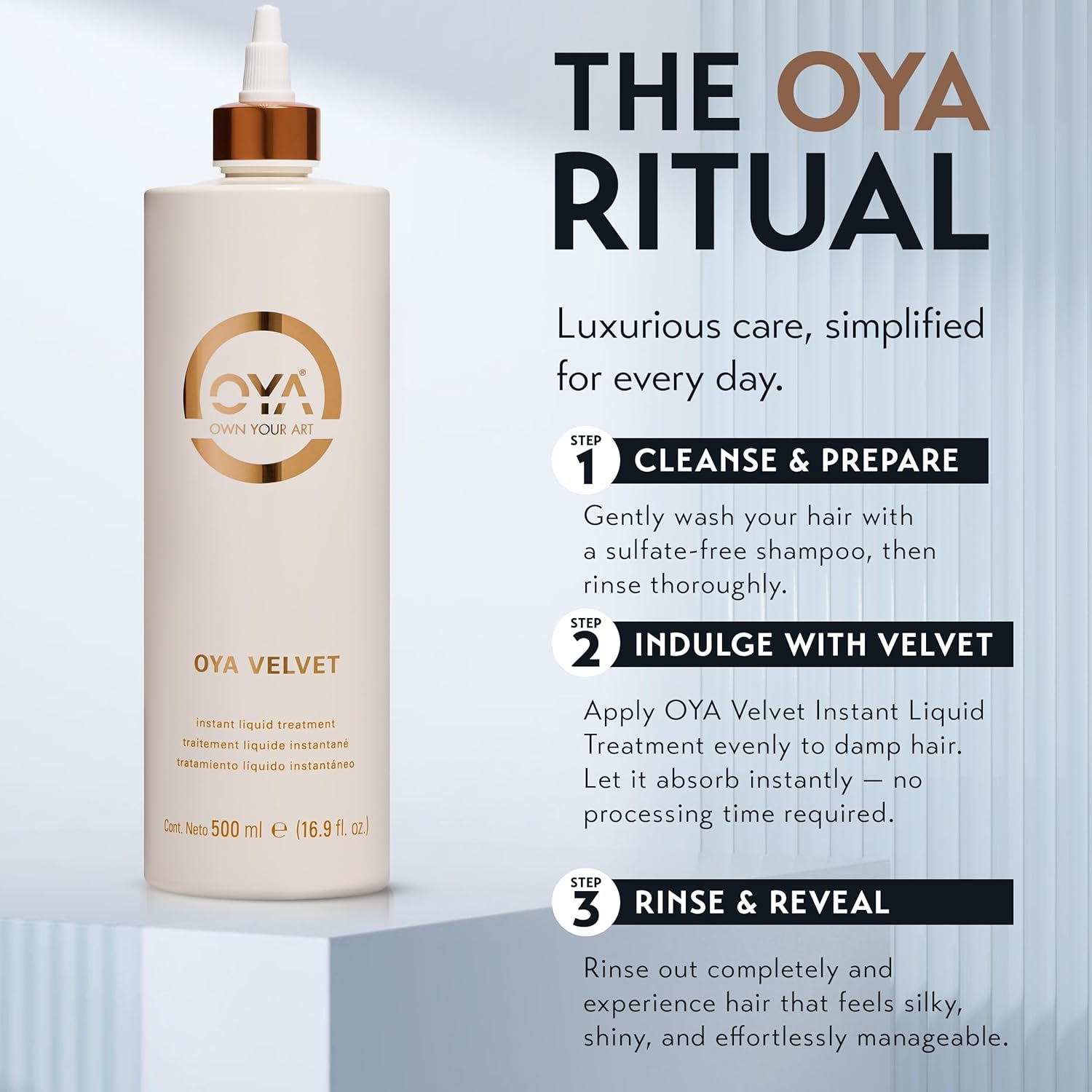 OYA - Velvet Instant Conditioner for Women - Deep Hydrating Treatment for Dry, Damaged, Curly, Color Treated Hair - Moisturizing Keratin Repair for Healthy, Soft, Smooth Hair- 500ml/16.9 fl oz