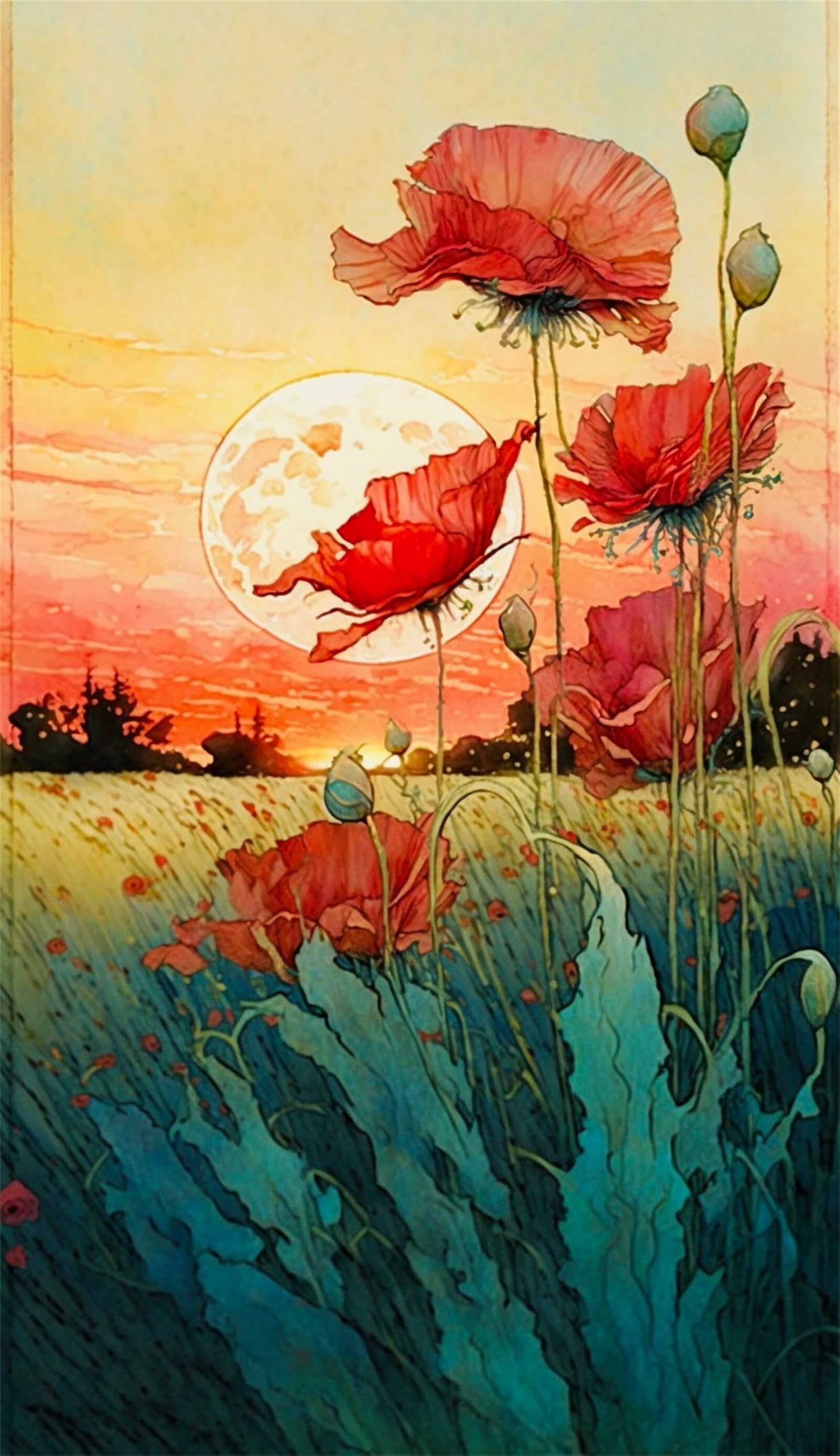 Puzzle dla dorosłych, 1000 elementów, maki, wieczór, zachód słońca, grafika, puzzle 75 x 50 cm, kolorowe puzzle "zrób to sam" do dekoracji domu, rodzinne puzzle dla początkujących i dzieci