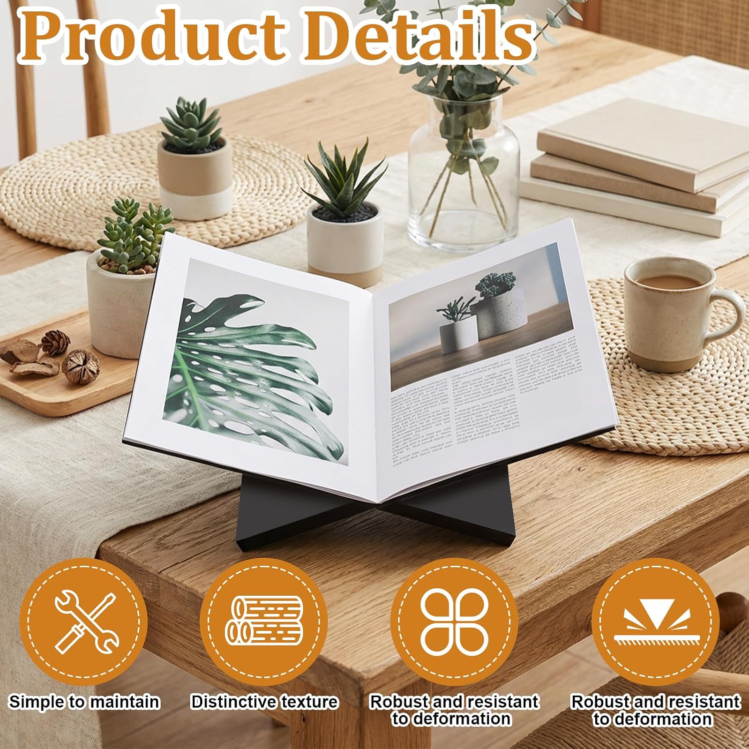 Open Book Stand, Large Wooden Book Holder for Desktop Decorative Display and Reading 15.4" X 9.3" X 5.1" Textbook Holder Books Holders Stand for Bible, Cookbook, Easel, Magazine, Textbooks-Black,