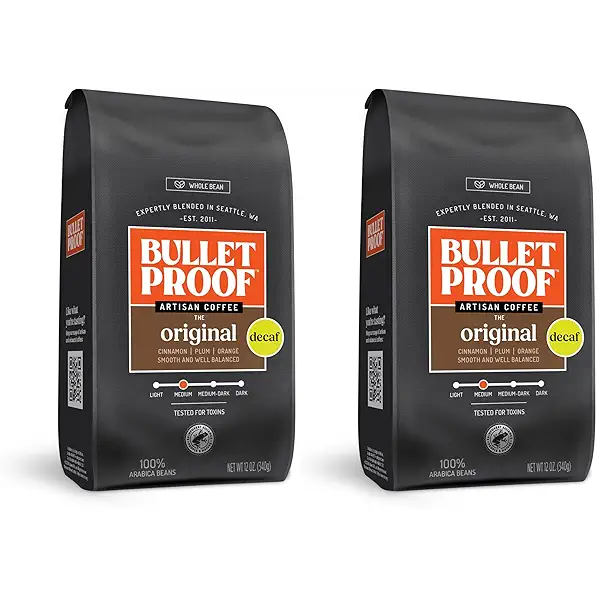 Bulletproof Original Medium Roast Whole Bean Decaf Coffee, 12 Ounces, Coffee Tested for Toxins (Pack of 2) 1