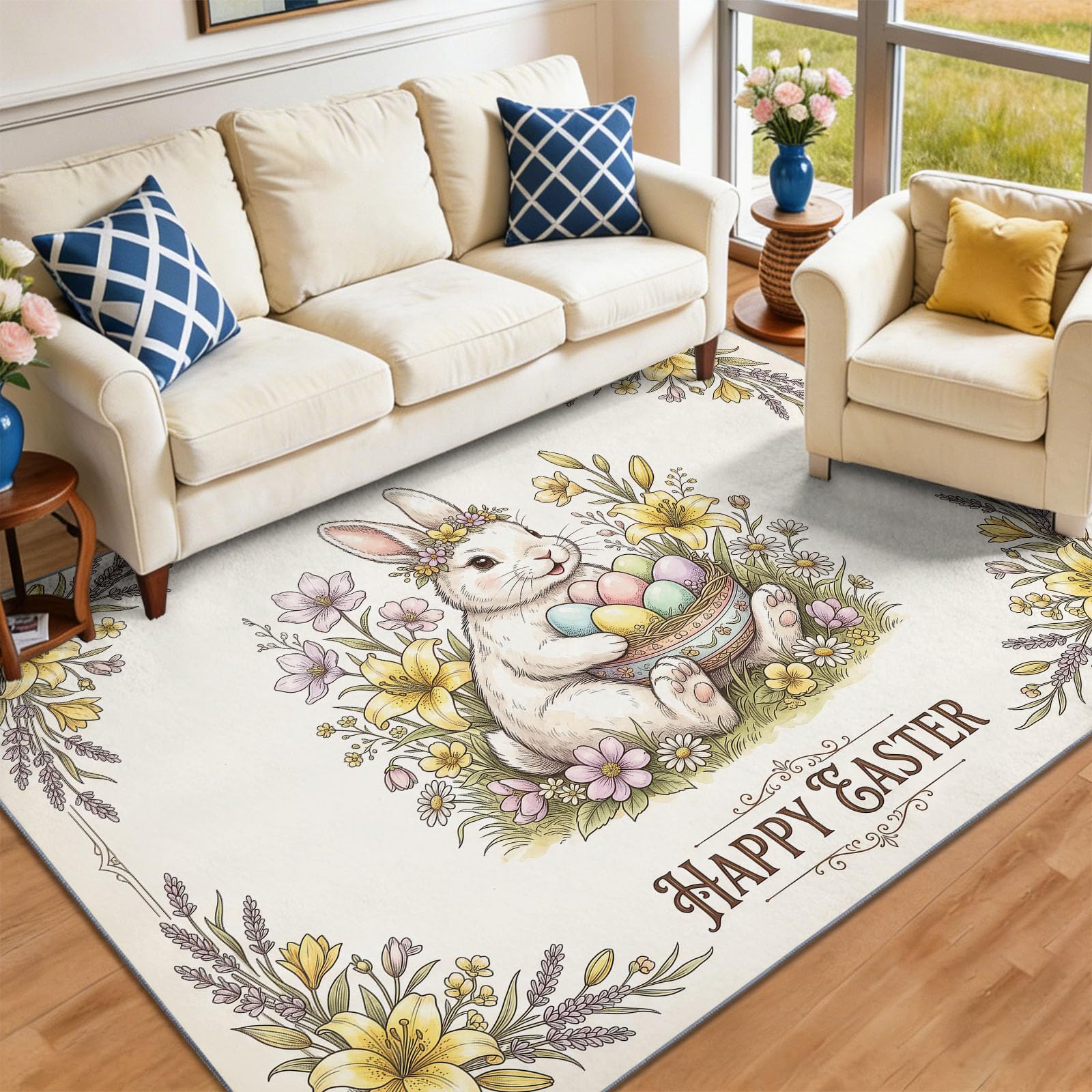 Tappeto per soggiorno, albicocca, 80 x 150 cm, morbido antiscivolo, per animali e conigli, lavabile, tappeto per sala da pranzo, ingresso corridoio e ufficio, Pasqua primavera camera da letto, pelo