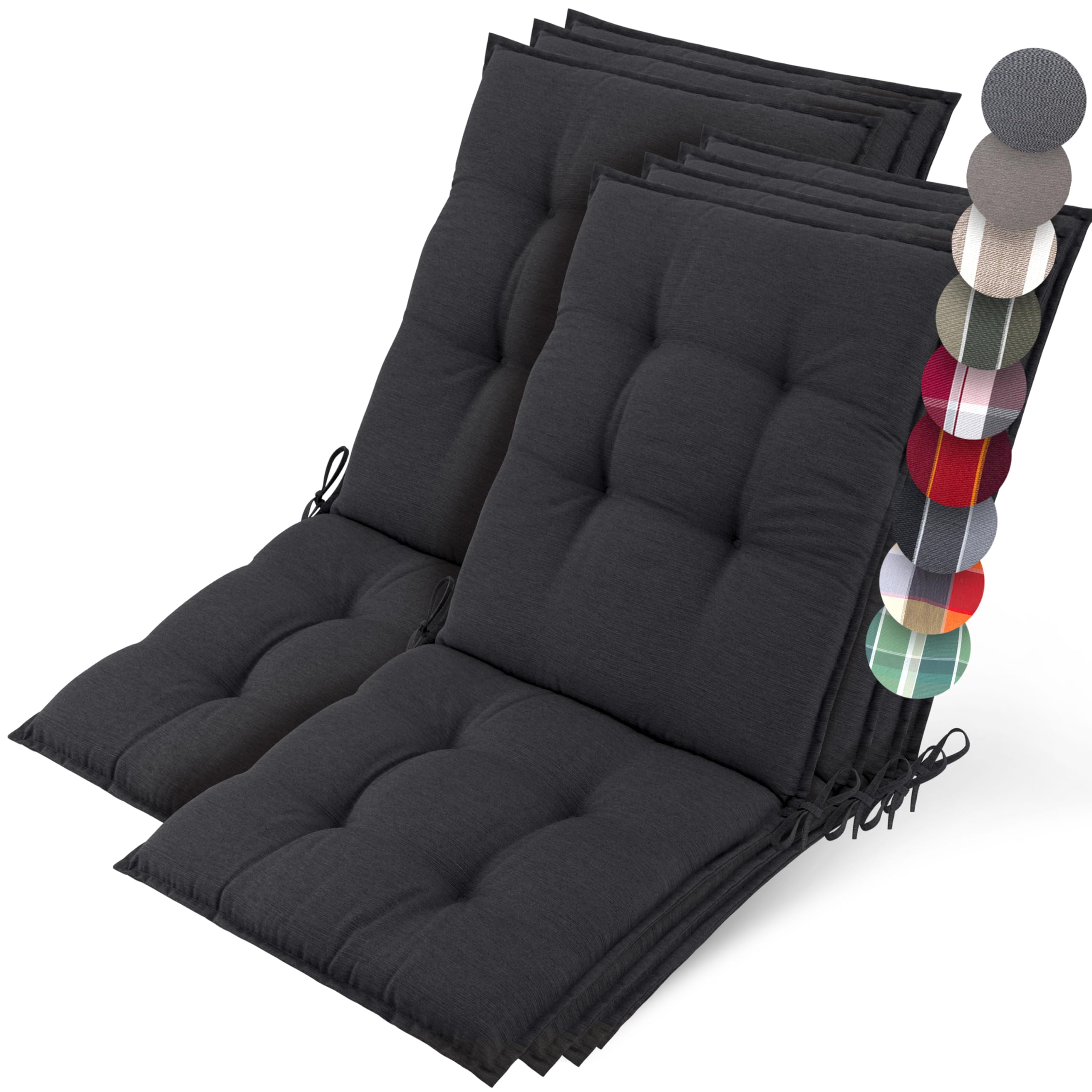 Beautissu Set of 7 Premium Outdoor Chair Cushion Low Back 100x50 cm - UV 8 cm Thick Padding Seat Cushions for Garden Chairs Non-Slip Fastening Straps - Anthracite - Sun-HL