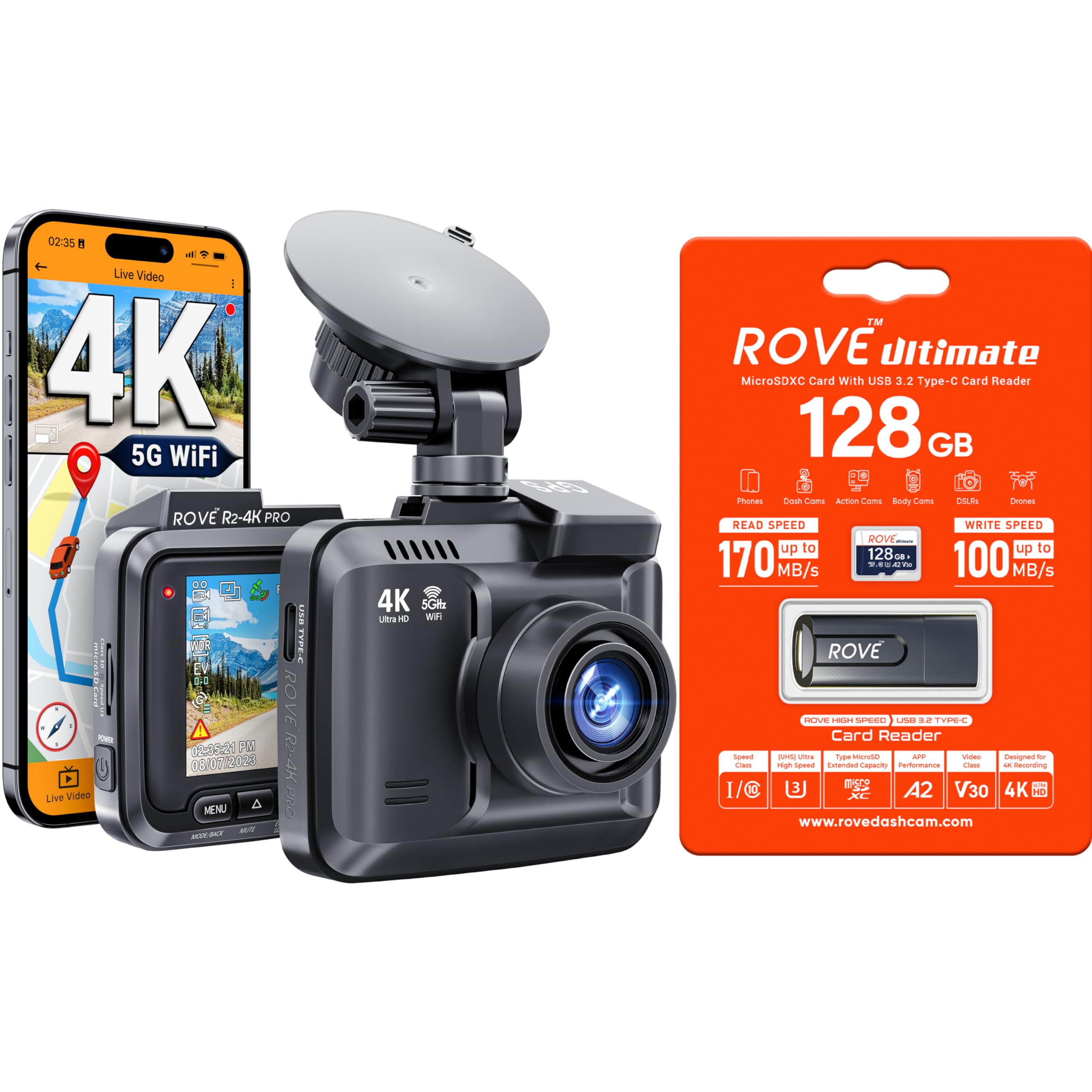 R2-4K PRO Dash Cam | 128GB Micro SD Card