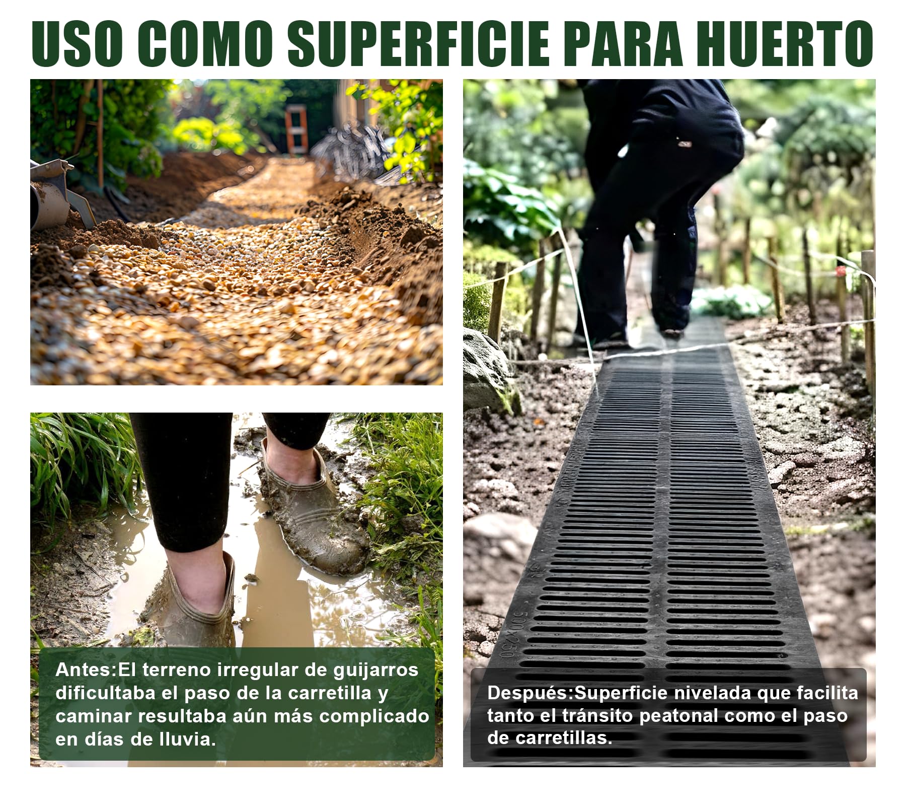 Rejilla de Drenaje de 6 Piezas, 500 x 250 mm, Cubierta para el huerto, Rejilla de Drenaje de plástico polimérico, Cubierta de Drenaje para Jardines, Zonas Verdes, Granjas, etc.