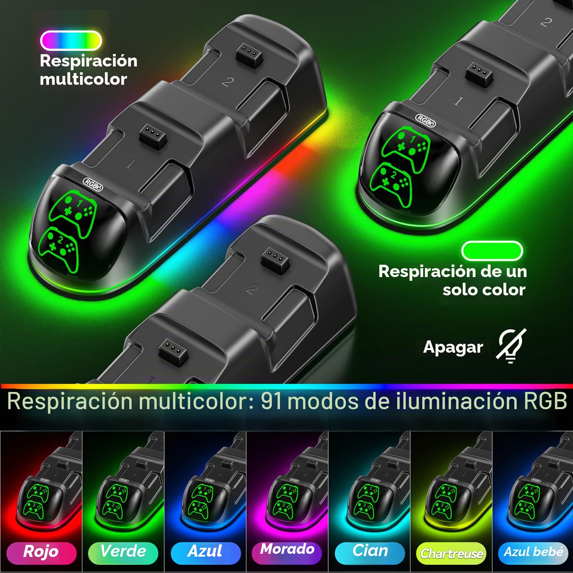 OIVO Cargador para Xbox con 2x5520mWh Baterías para Xbox Series/One X/S/Elite Mando, Base de Carga Mando X-Box con 2 Baterías Recargables y 4 Tapas de Batería para X-Box Series/One