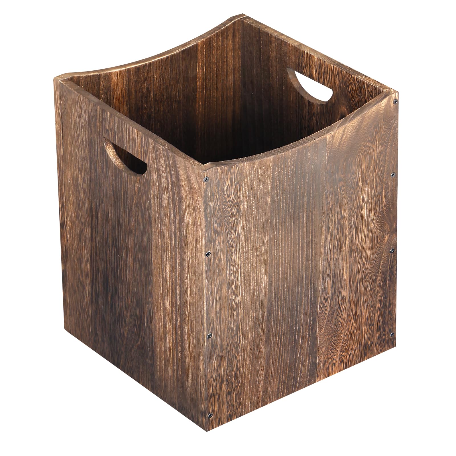 Photo 1 of Large Wooden Trash Can 9 Gal Curved Design Office Waste Basket, Square Farmhouse Garbage Can, Brown Vintage Wood Trash Can Storage Basket With Handles for Bedroom Office Living Room Decorative