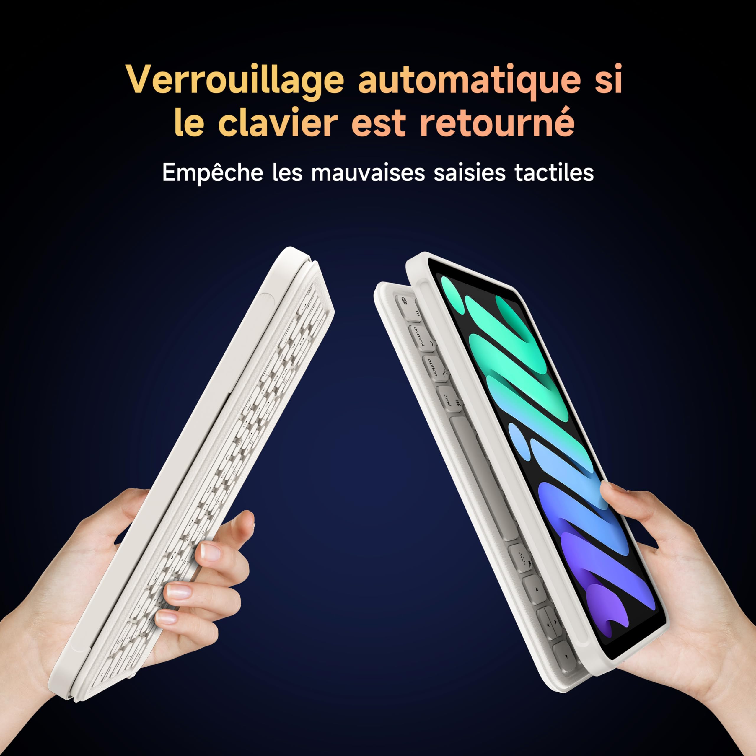 HOU Étui Clavier pour iPad Mini 7e/6e génération, 8,3 Pouces, Folio Bluetooth, Clavier Magnétique Amovible à 150 Degrés, Résistant aux Rayures et aux Chocs, Charge USB-C