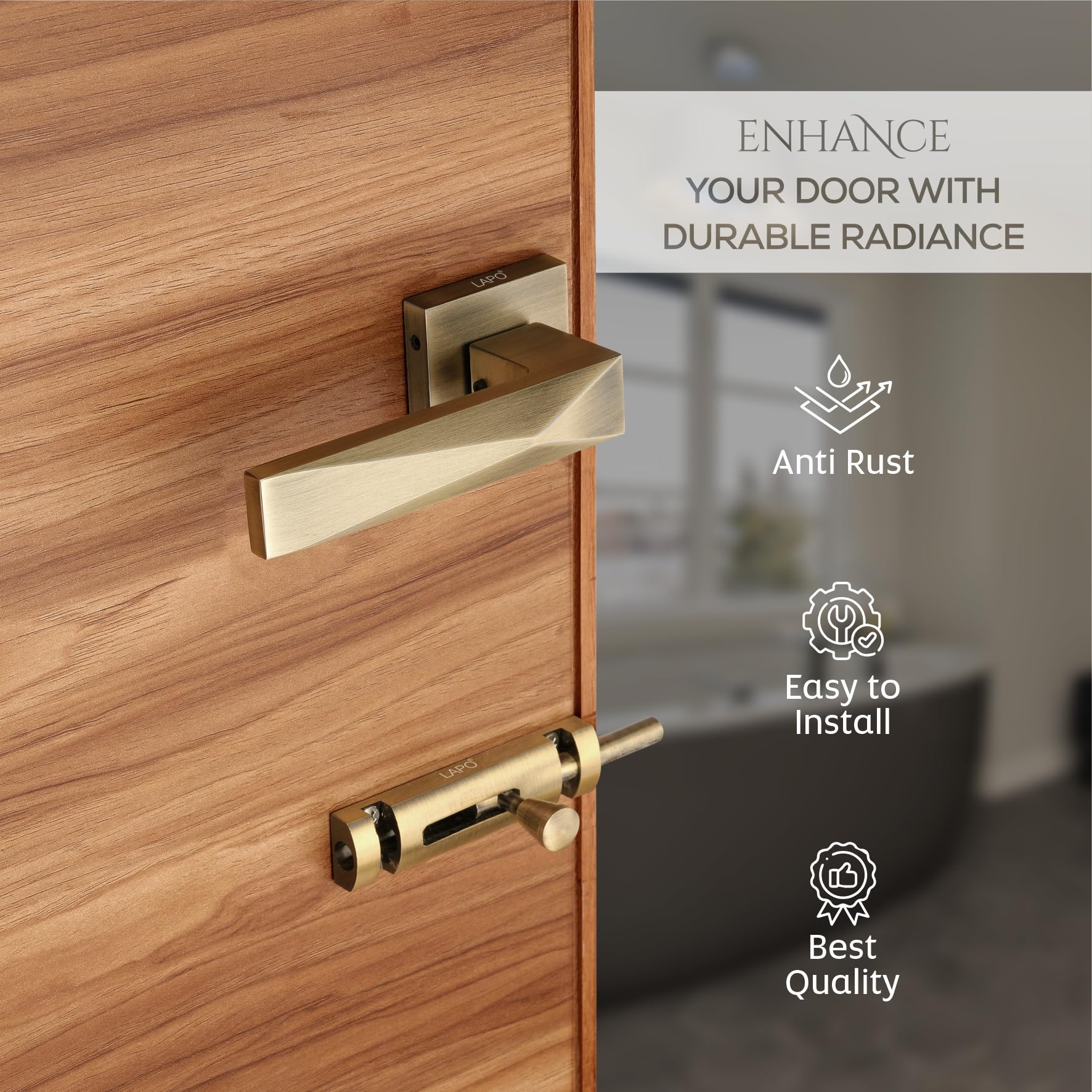 LAPO Bathroom Lock - Keyless Security & Antique Finish -4