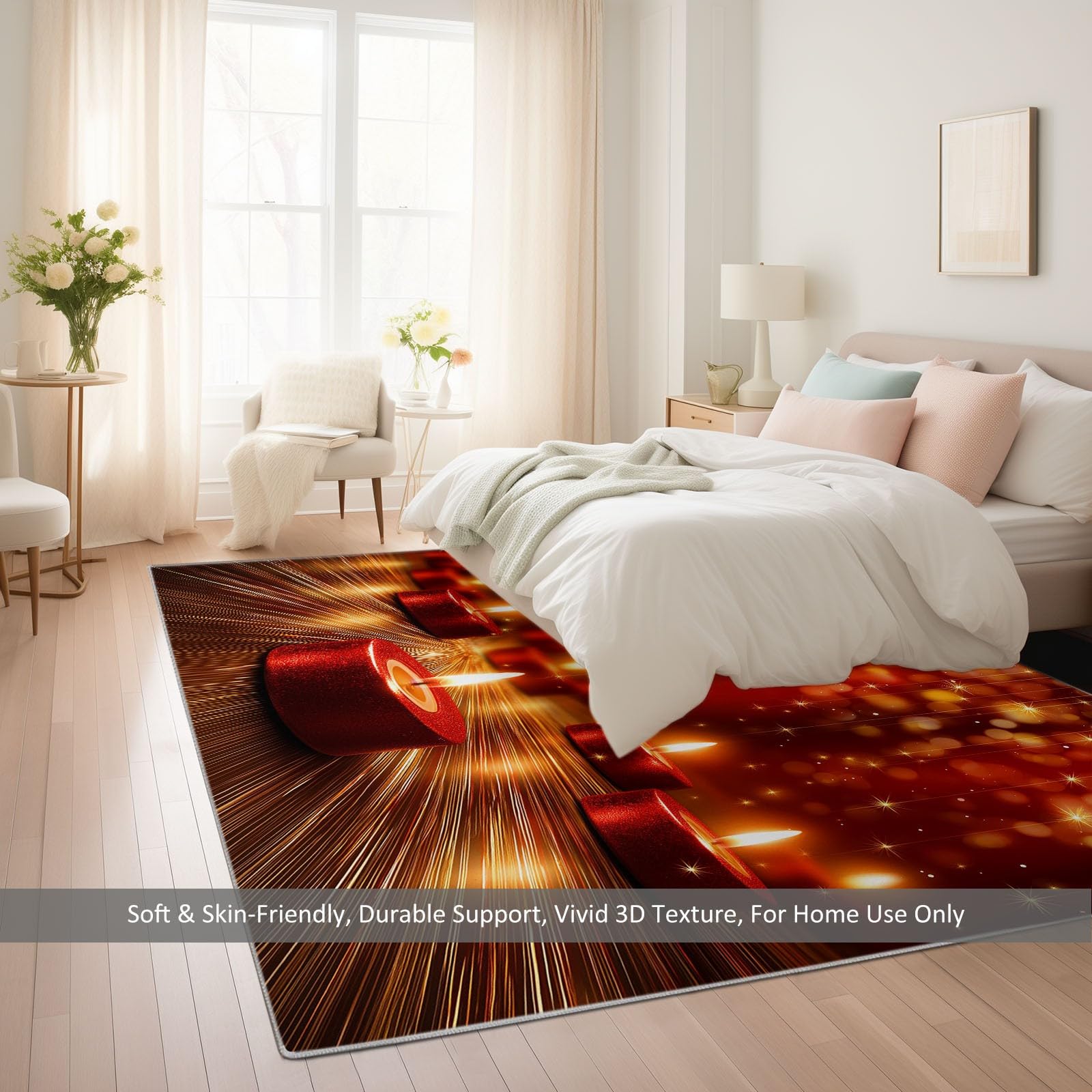 Generisch Dywan do salonu, przytulny, 140 x 200 cm, abstrakcyjne światło świec, wzór bokeh, flanelowy, nadaje się do prania, antypoślizgowy, antyalergiczny, do sypialni