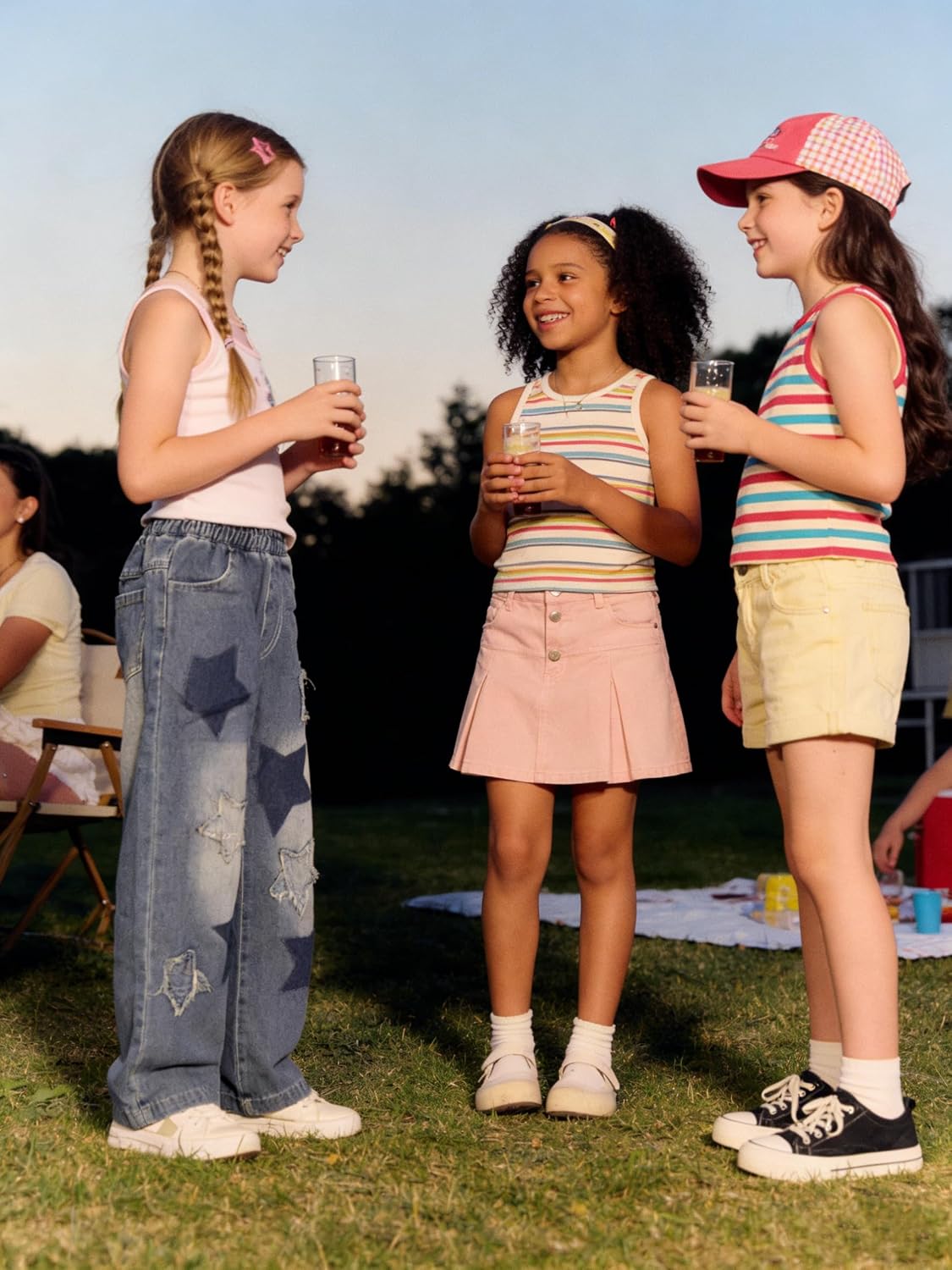 AK Fashion Jeans for Girls Baggy Wide Leg Cute Bow High Elastic Waisted Denim Pants Skater Streetwear Trousers 5-14Y