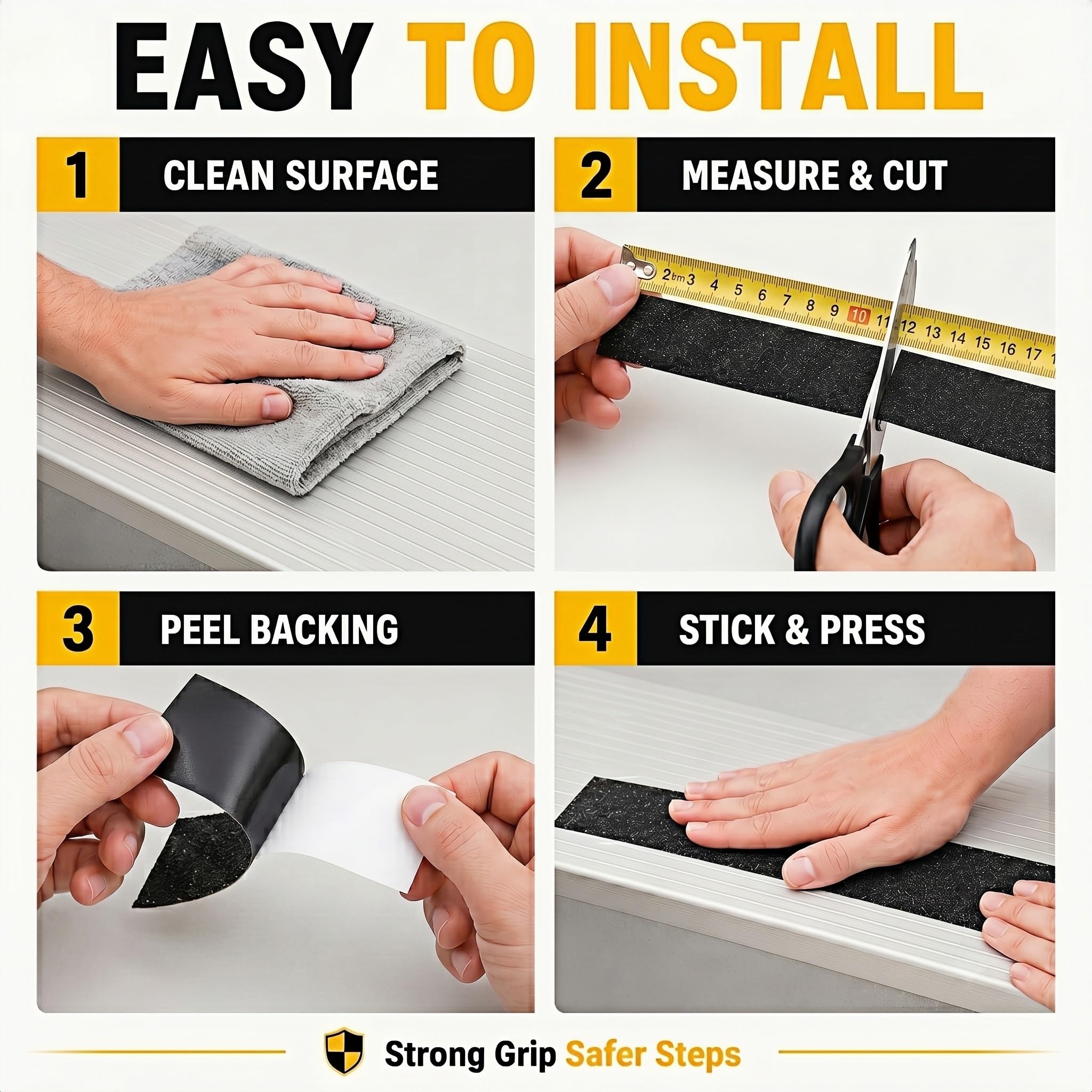 STRBOXONG Nastro Antiscivolo Nero 50mm x 10m, Strisce Adesive ad Alta Trazione per Scale Interne ed Esterne, Grip Tape Professionale Impermeabile per Gradini, Rampe, Marmo, Legno e Metallo, 1 Rotolo