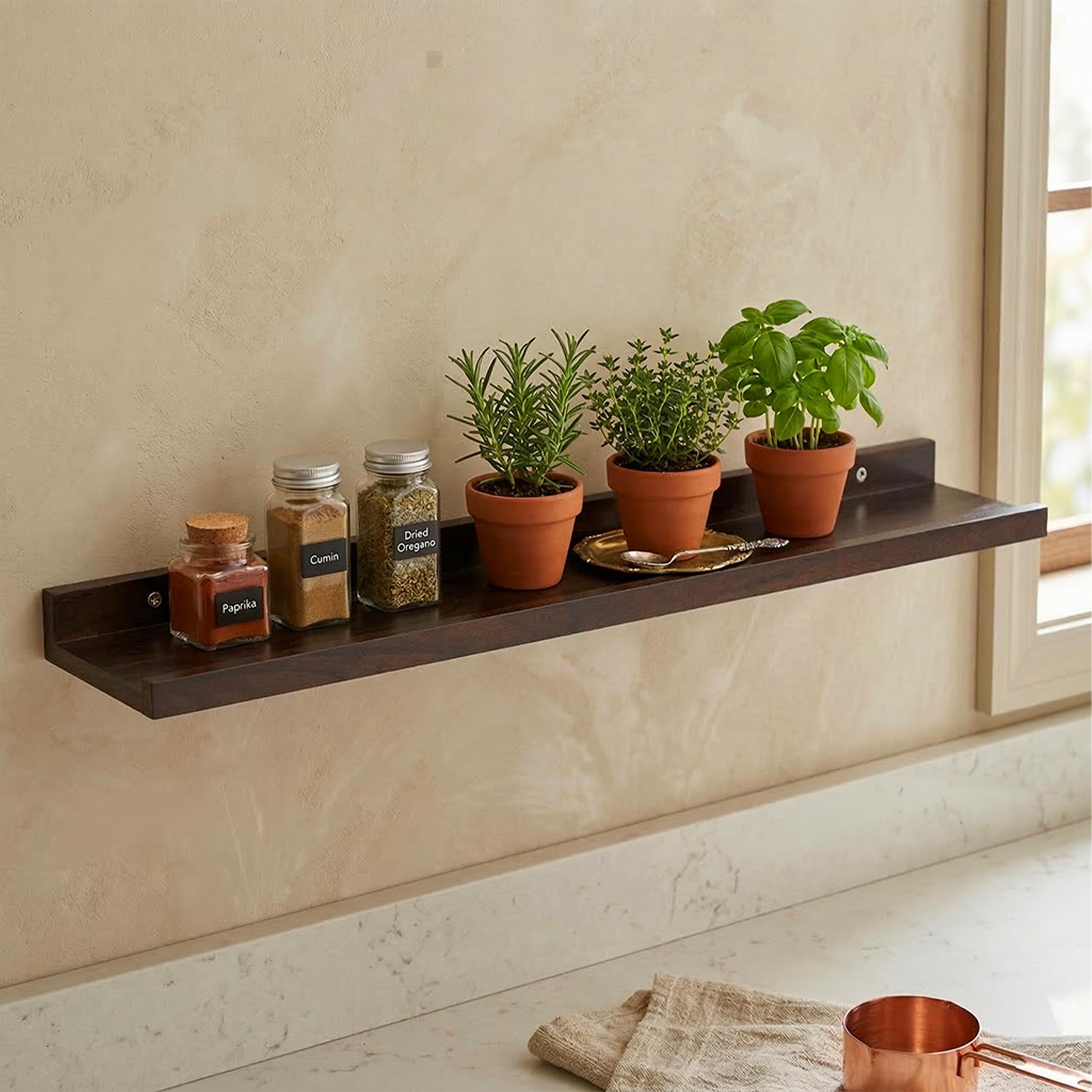 Relaxdays mensola da Parete, A x L x P: 5 x 100 x 15 cm, Legno di Noce, per cornici e Decorazioni, Marrone Scuro