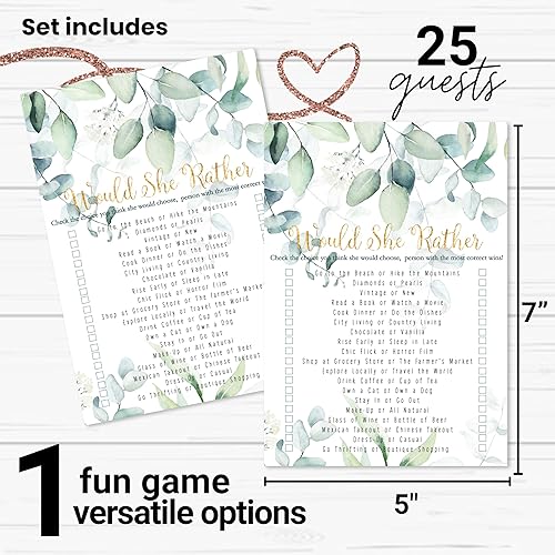 Miniatura 2 de Greenery - Juegos de despedida de soltera 25 tarjetas Quién conoce mejor a la novia y si prefiere Diseños botánicos rústicos para recepción