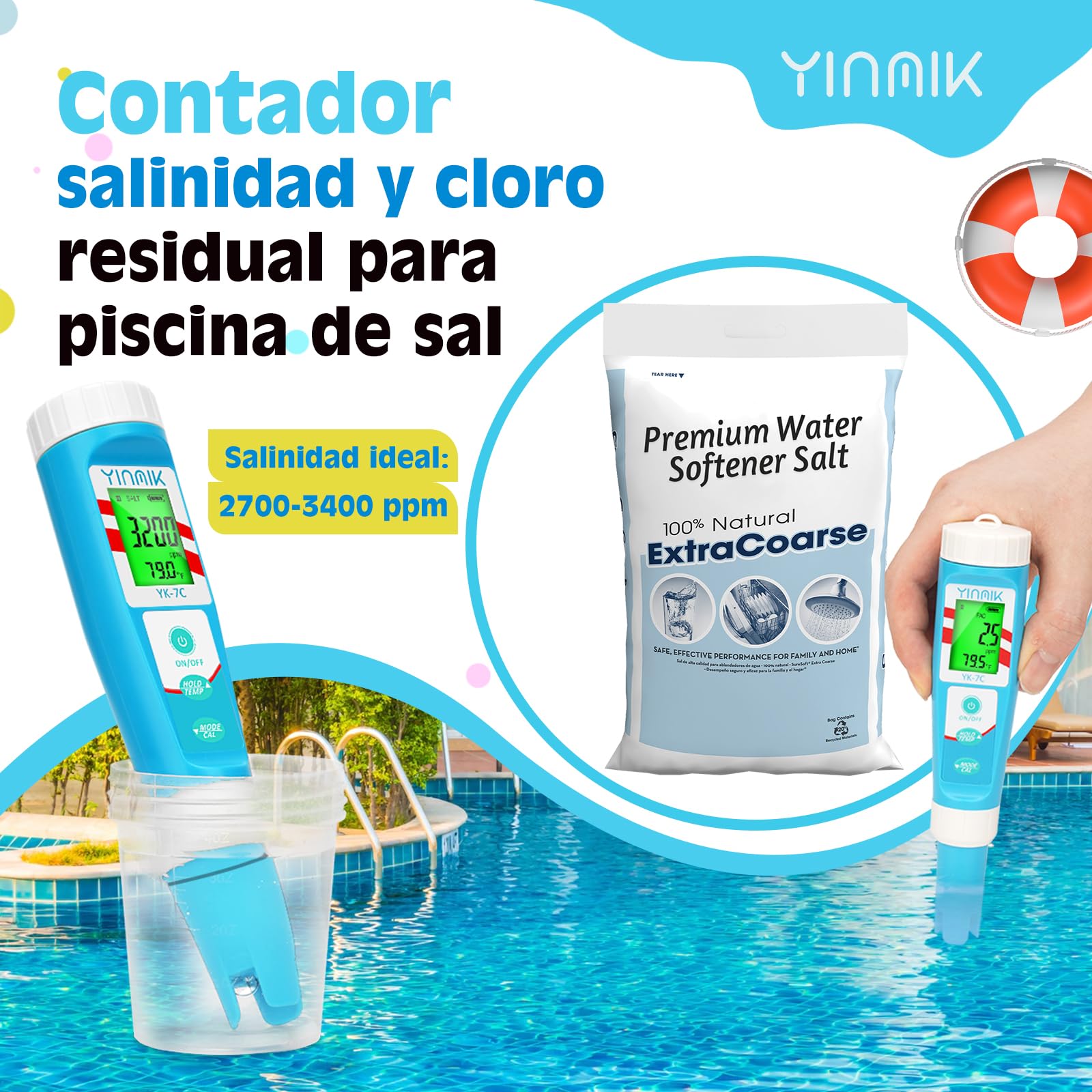YINMIK Medidor Cloro Piscina Digital, Kit Cloro y pH para Piscina y Acuario