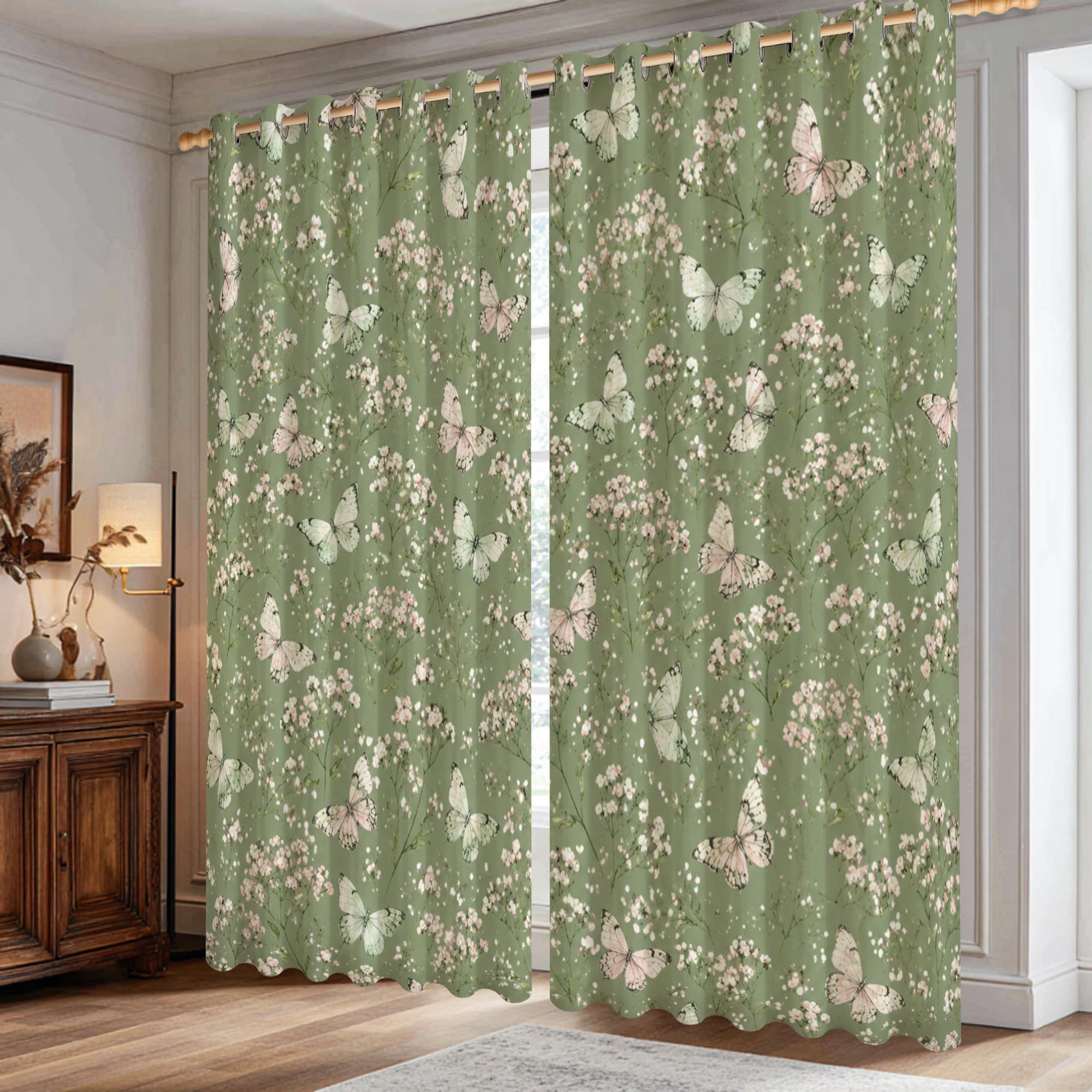 Rideaux occultants pour fenêtre de bureau motif floral vert apaisant