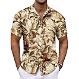 Mens Hawaiian Shirt Summer Tropical Graphic T-Shirt Short Sleeve Collared Tees Casual Button Down Holiday Beach T