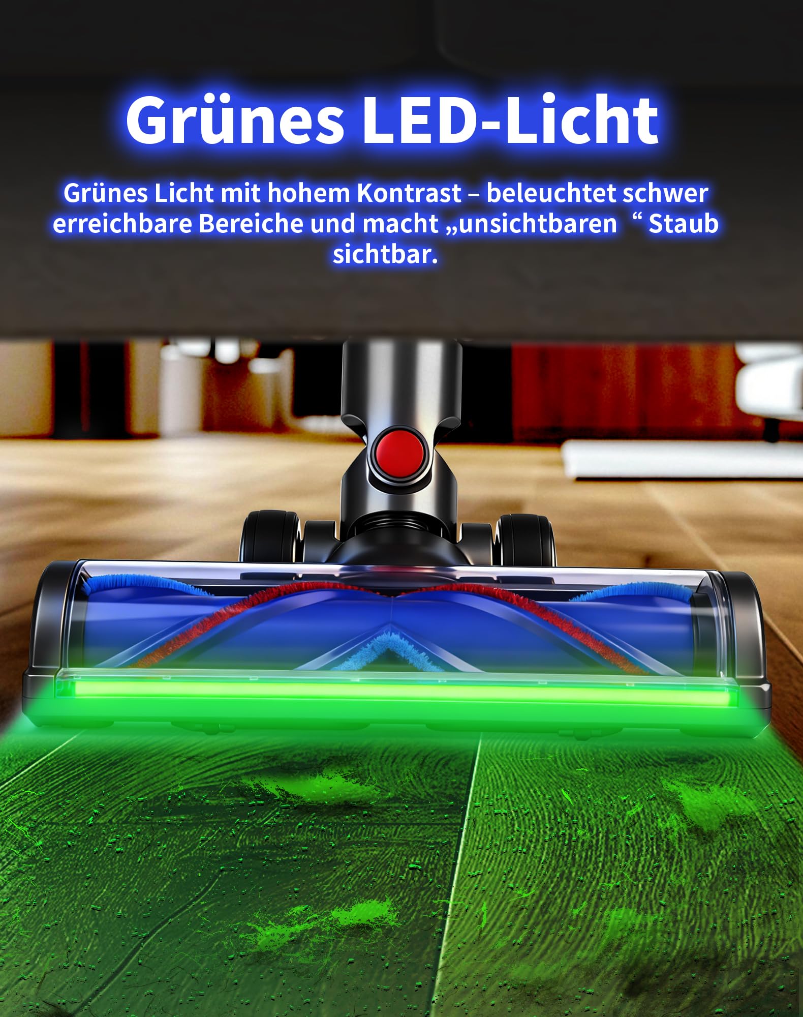 Bürste für Dyson V12 Detect Slim & V10 Digital Slim, Anti-Tangle Bodenbürste mit grünem LED-Licht, Ersatzteil Direktantrieb Reiniger Kopf Turbine Bodendüse für Hartboden & Teppich