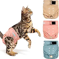 Langsprit Fraldas reutilizáveis ​​para gatos femininos e masculinos, fraldas laváveis ​​para incontinência de gatinhos para pulverização de gatos masculinos, fraldas para gatos de estimação