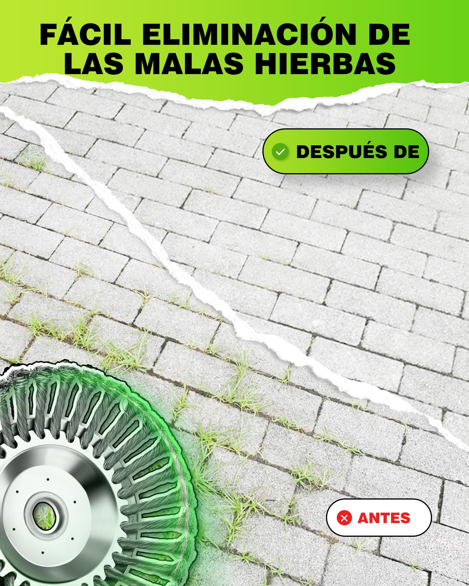 Cepillo para malas hierbas silvestres, 25,4 x 200 mm, alta estabilidad, muy resistente, montaje fácil, 2 unidades