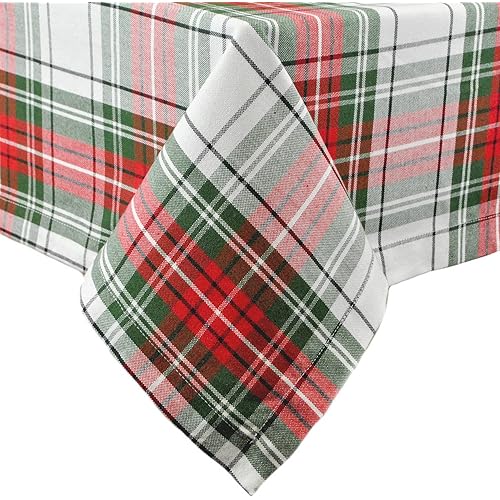 DII Tartan Plaid Collection Holiday Dining Table & Kitchen Décor, Rectangle Christmas Tablecloth, 60x104, Red, Green & White