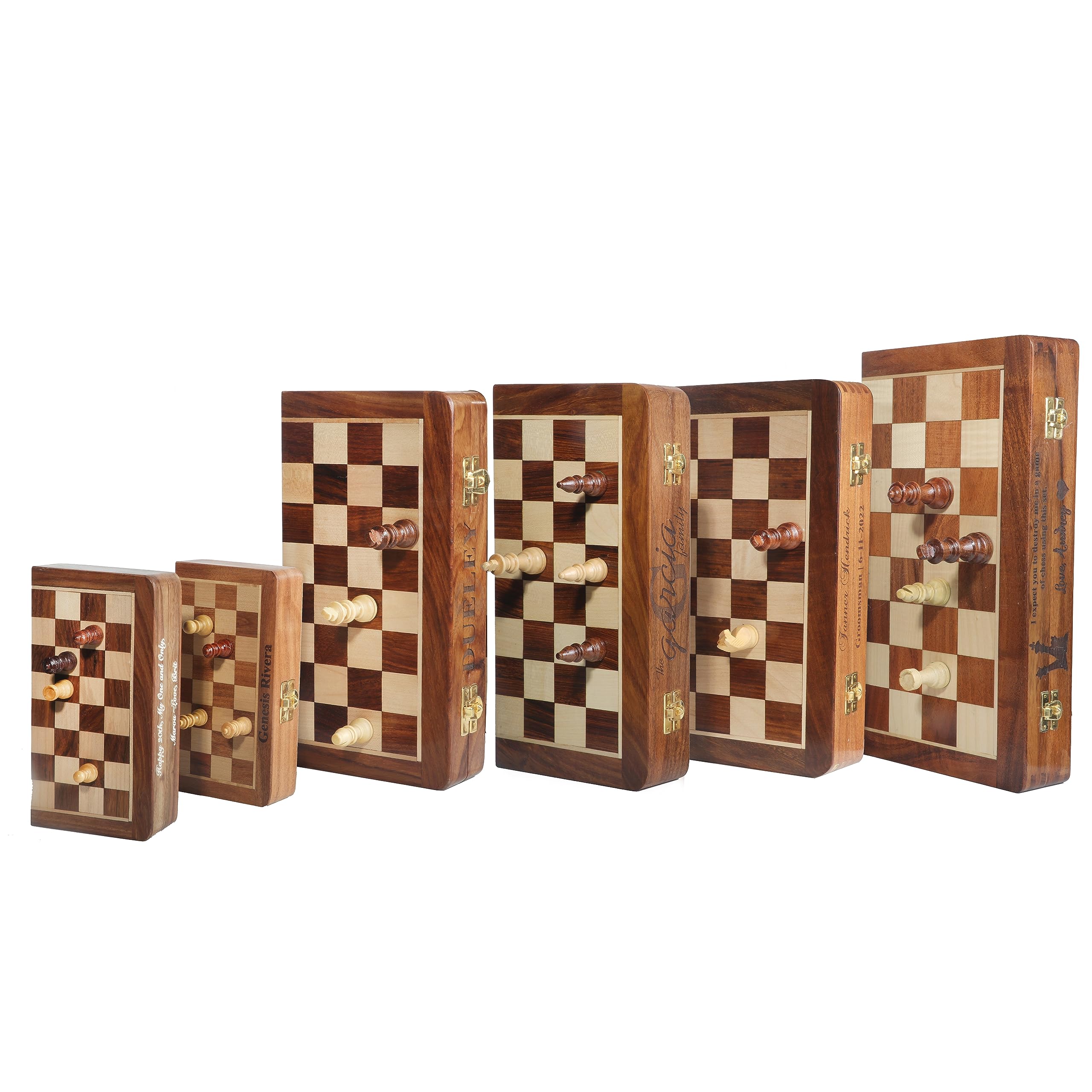 Personalisiertes magnetisches Schachset aus Holz (18–46 cm), faltbares Reiseschachbrett mit Aufbewahrungsmöglichkeit, handgefertigtes Schachspiel aus Holz für Erwachsene, tragbares Luxus-Schachset