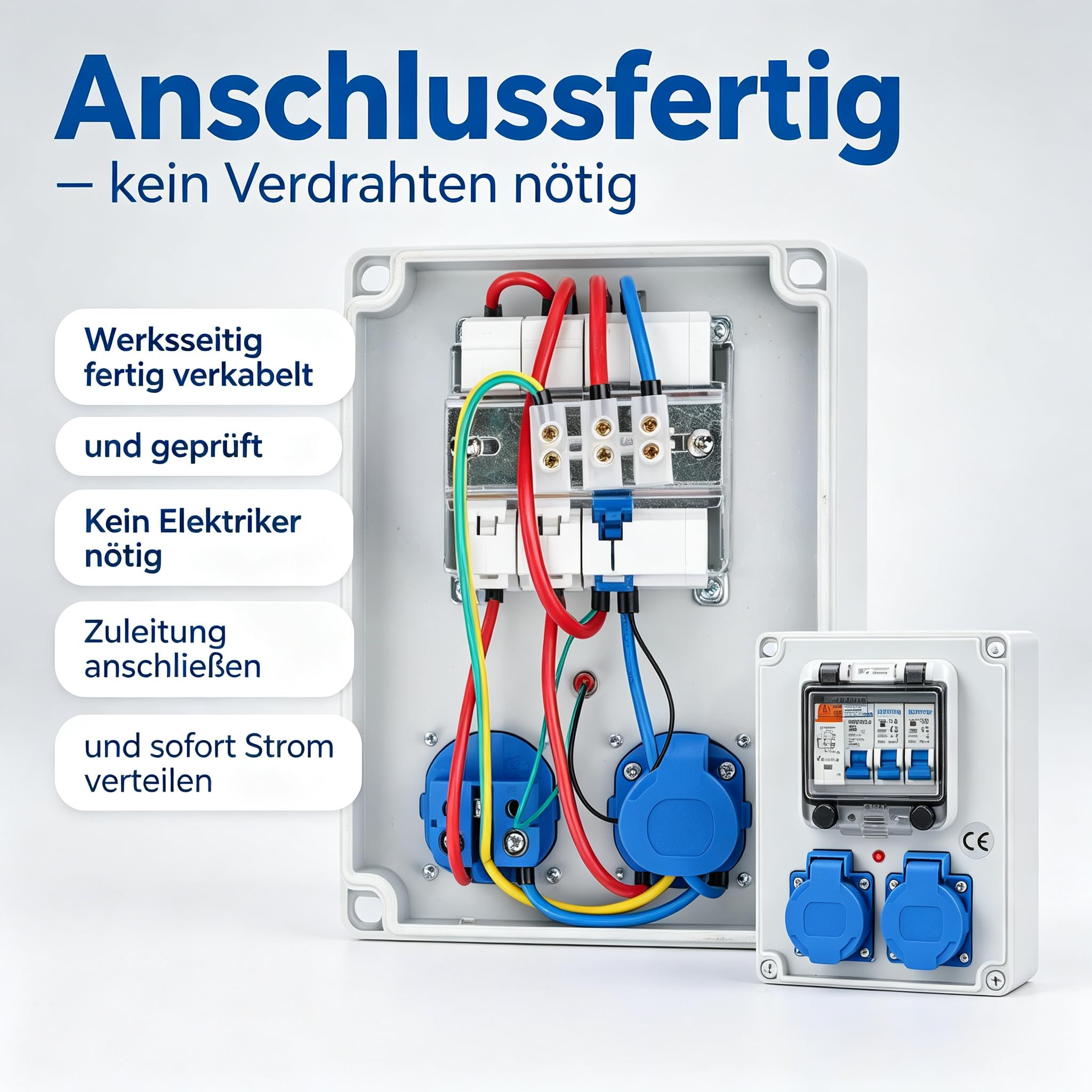 Wandverteiler Vorverkabelt Stromverteiler FI-Schalter LS 16A IP67 für Außen