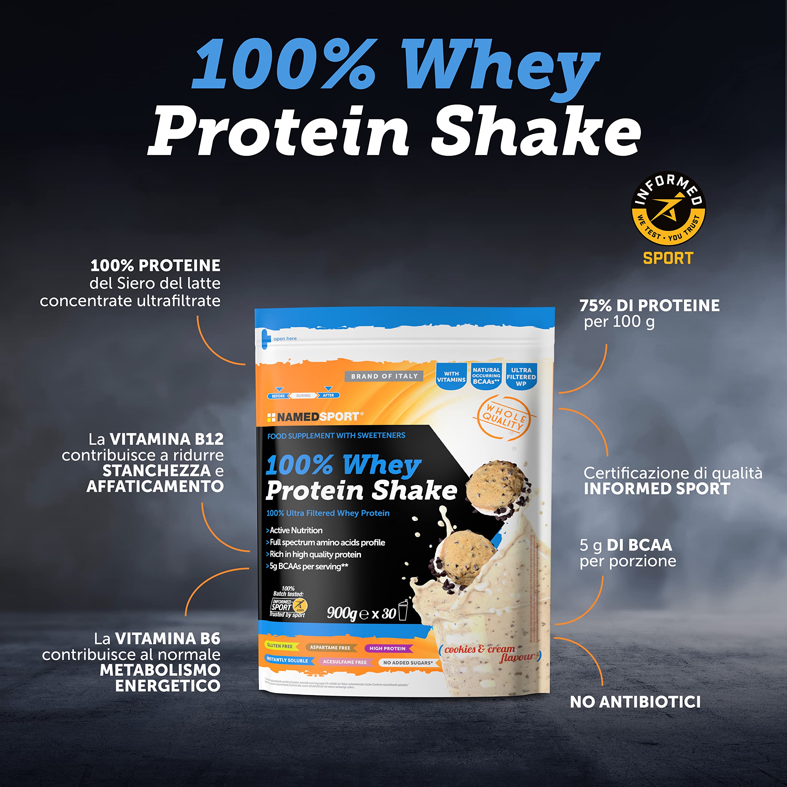 NAMEDSPORT 100% BIAŁKO SHAKE COOKI.900G