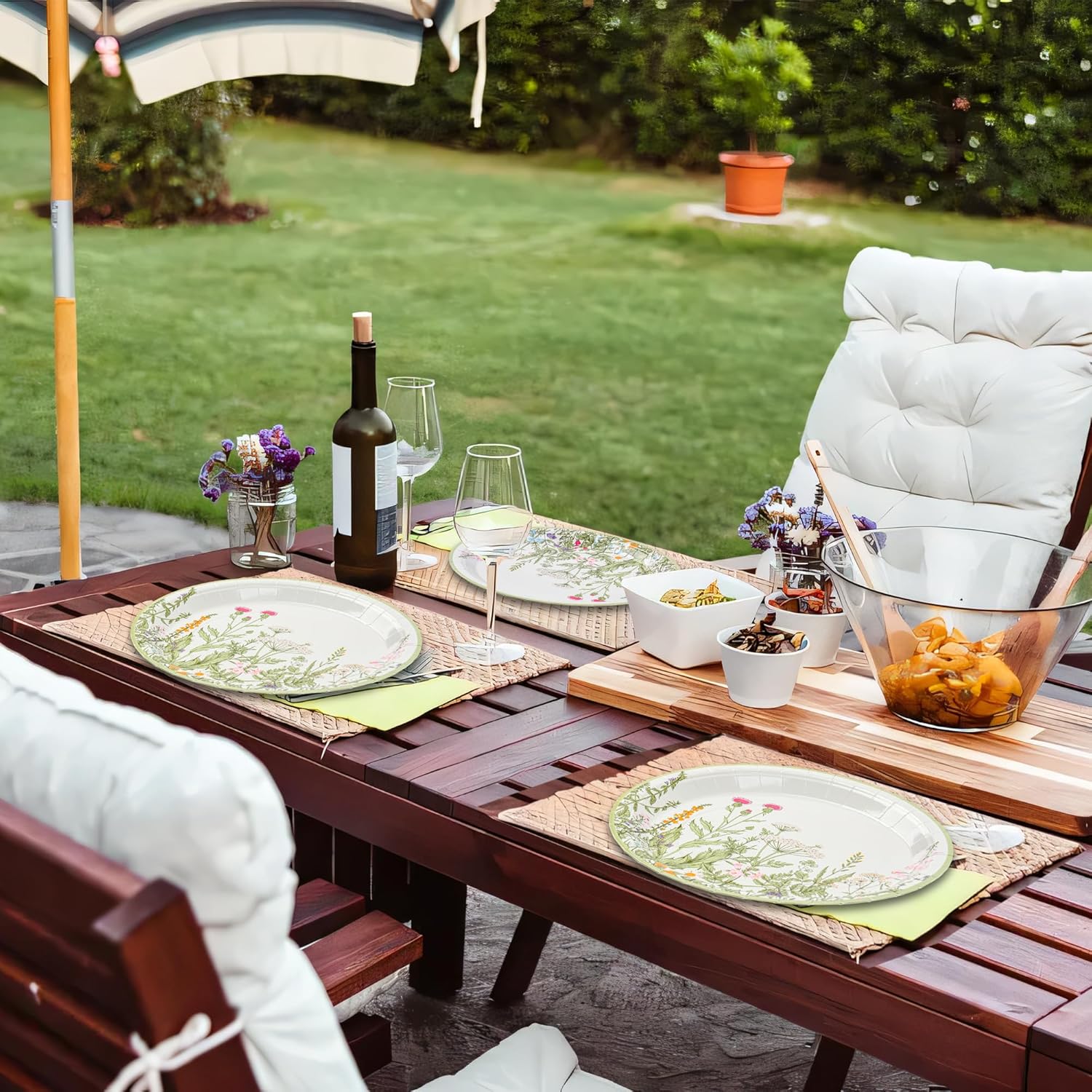 Wildflower Party Plates 9" Floral Paper Plates Botanical Green Leaves Herbs Disposable Flower Party Supplies Spring Summer Vintage Garden Decorative Dinner Dessert Plates - Image 5