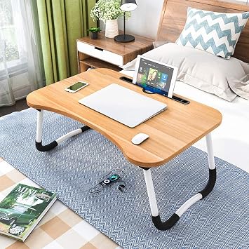 Foldable Laptop Bed Table Lap Desk Stand, Serving Tray Dining Table with Slot, Notebook Stand Holder, Bed Tray Laptop Desk for Eating Breakfast, Working, Watching Movie on Bed/Couch/Sofa/Floor