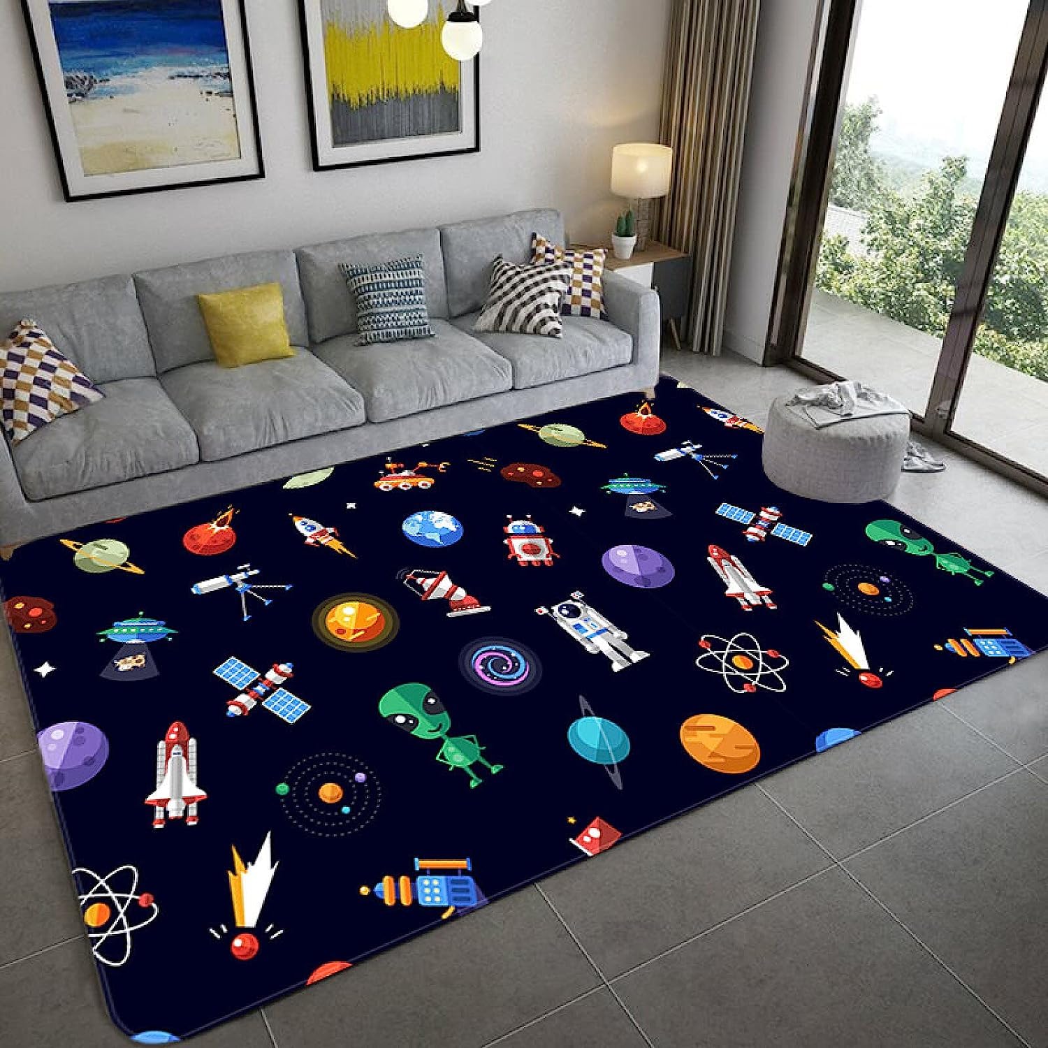 Alfombra Salón Alfombra De Habitación 3D Dibujos Animados Espacio Universo Planeta Alfombra De Sala De Estar Resistente Y Antideslizante Alfombra para Pasillo Escaleras Estudio, Lavable, 200 X 300 Cm