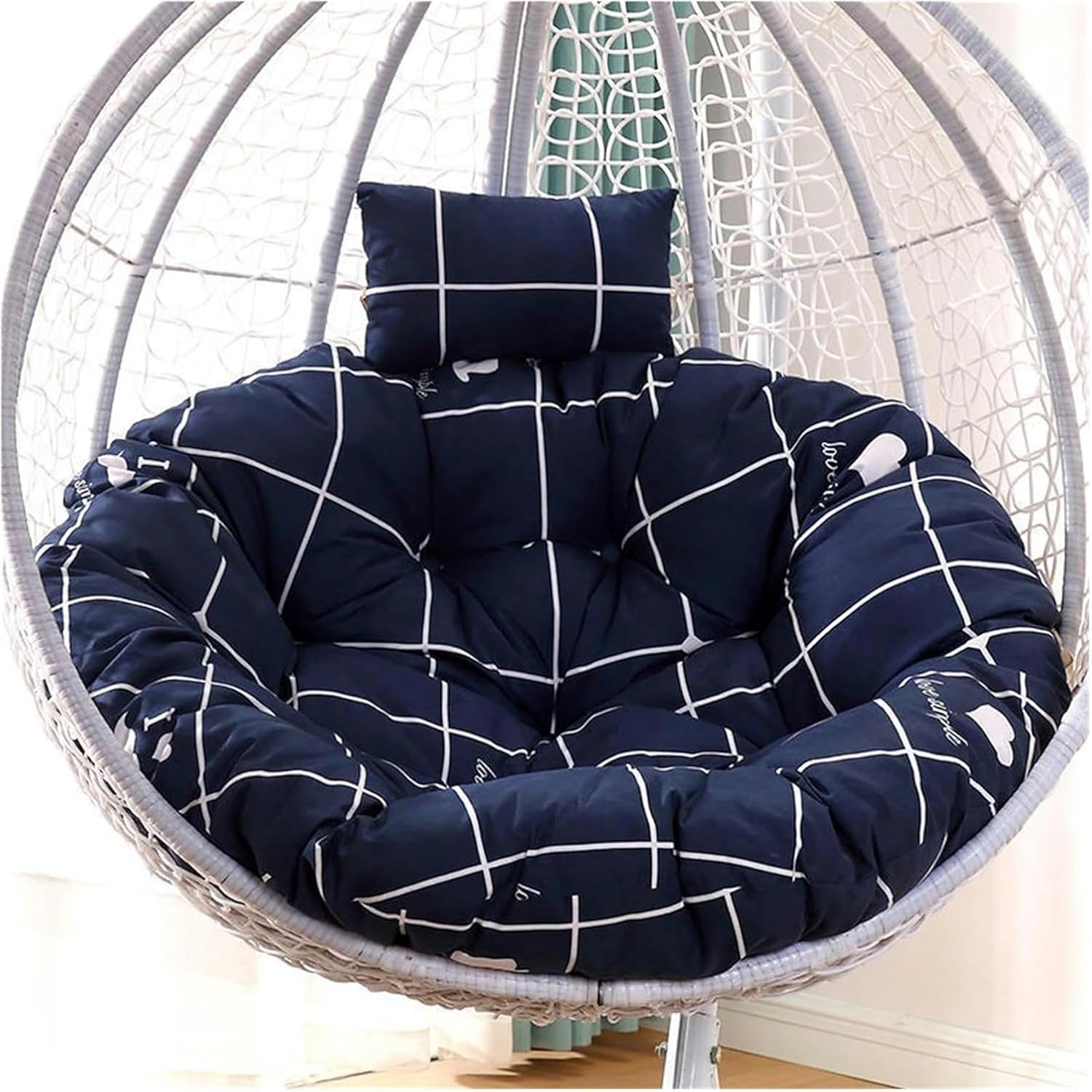 Swing Chair Cushion, Hanging Egg Chair Cushion with Neck Pillow, Hammock Chair Seat Cushion, Thick Padded Swing Bench Cushion(#14,Dia 115cm)