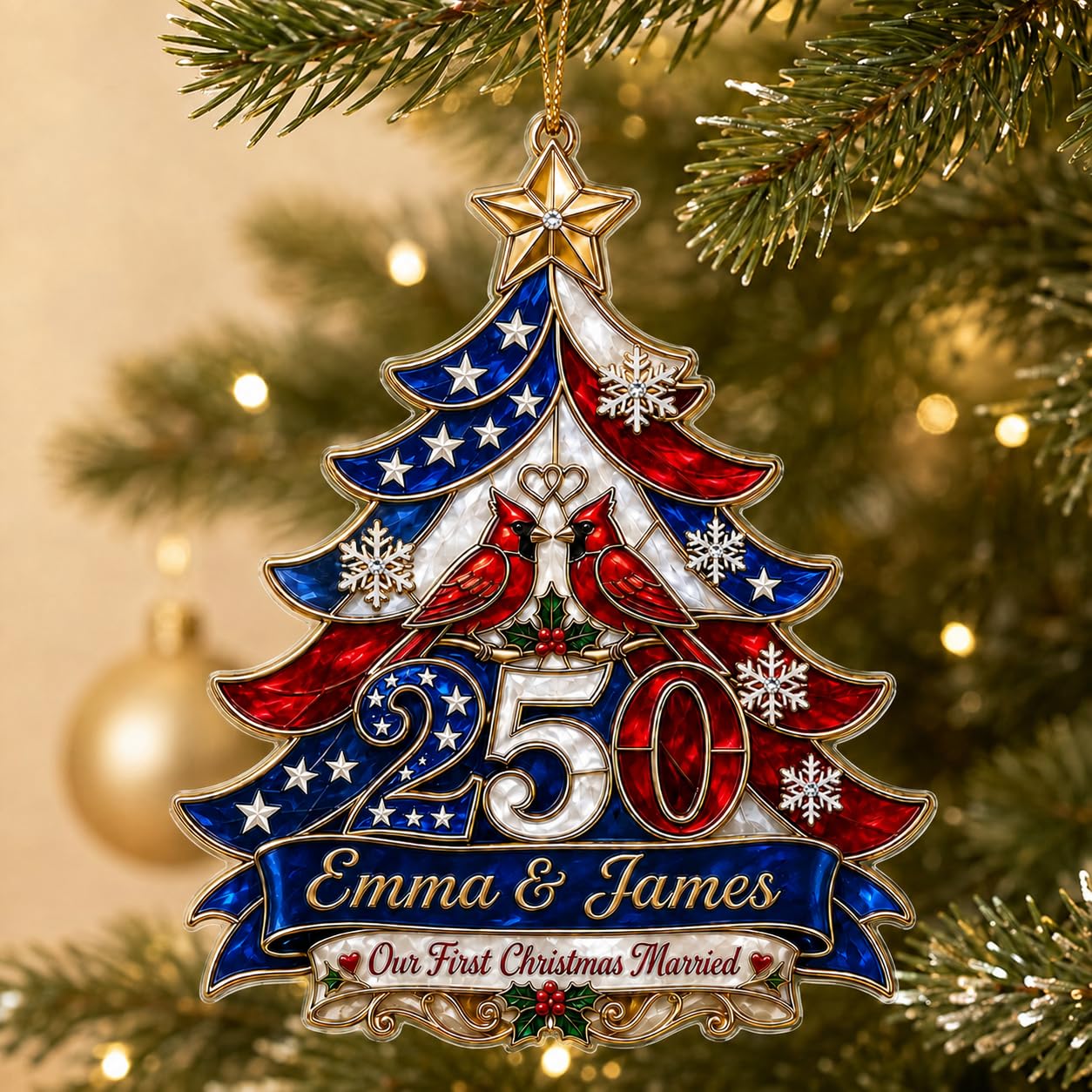 [Made in USA] Fastpeace Personalized 250th Anniversary USA Christmas Ornaments - Custom Couple Name 250 Years American Anniversary Ornament - Acrylic Flat Tree Decor