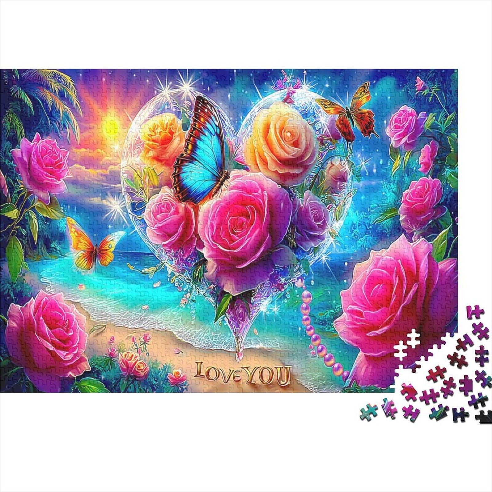 ButterflyAndRoses Jigsaw FloralFantasyPuzzle 1000 Piece Recycled Paper for Women And Man Adult Jigsaws Decompression Home Activity Gift 70x50cm/1000pcs
