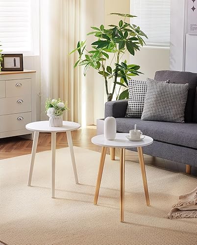 Miniatura 2 de Apicizon Juego de 2 mesas auxiliares redondas, mesa auxiliar blanca para sala de estar, dormitorio, espacios pequeños, mesa auxiliar Morden Oro,1