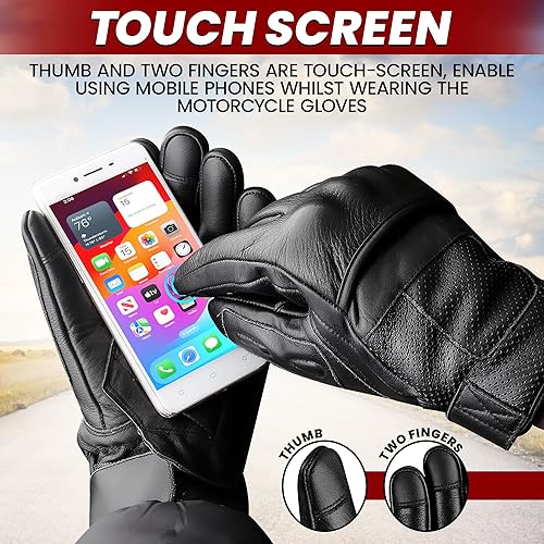 Miniatura 4 de Guantes de motocicleta para hombres y mujeres, compatibles con pantalla táctil, con piel de primera calidad, protección táctil y almohadilla de