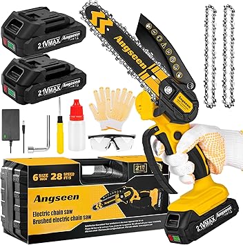 Mini Chainsaw Cordless 6 Inch, Chainsaw with 2 Batteries & 2 Chains, Lightweight Cordless Chain Saw with Safety Lock for Tree Trimming, Branches, Wood Cutting