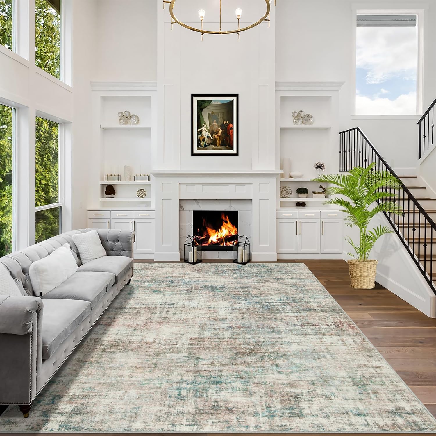 8x10 Area Rugs Washable Rug: Large Modern Abstract Living Room Rug Soft Anti-Skid Thin Carpet Indoor Floor Non-Shedding Carpets for Bedroom Dining Room Farmhouse Nursery Home Office Multi Multi Color 8'x10'