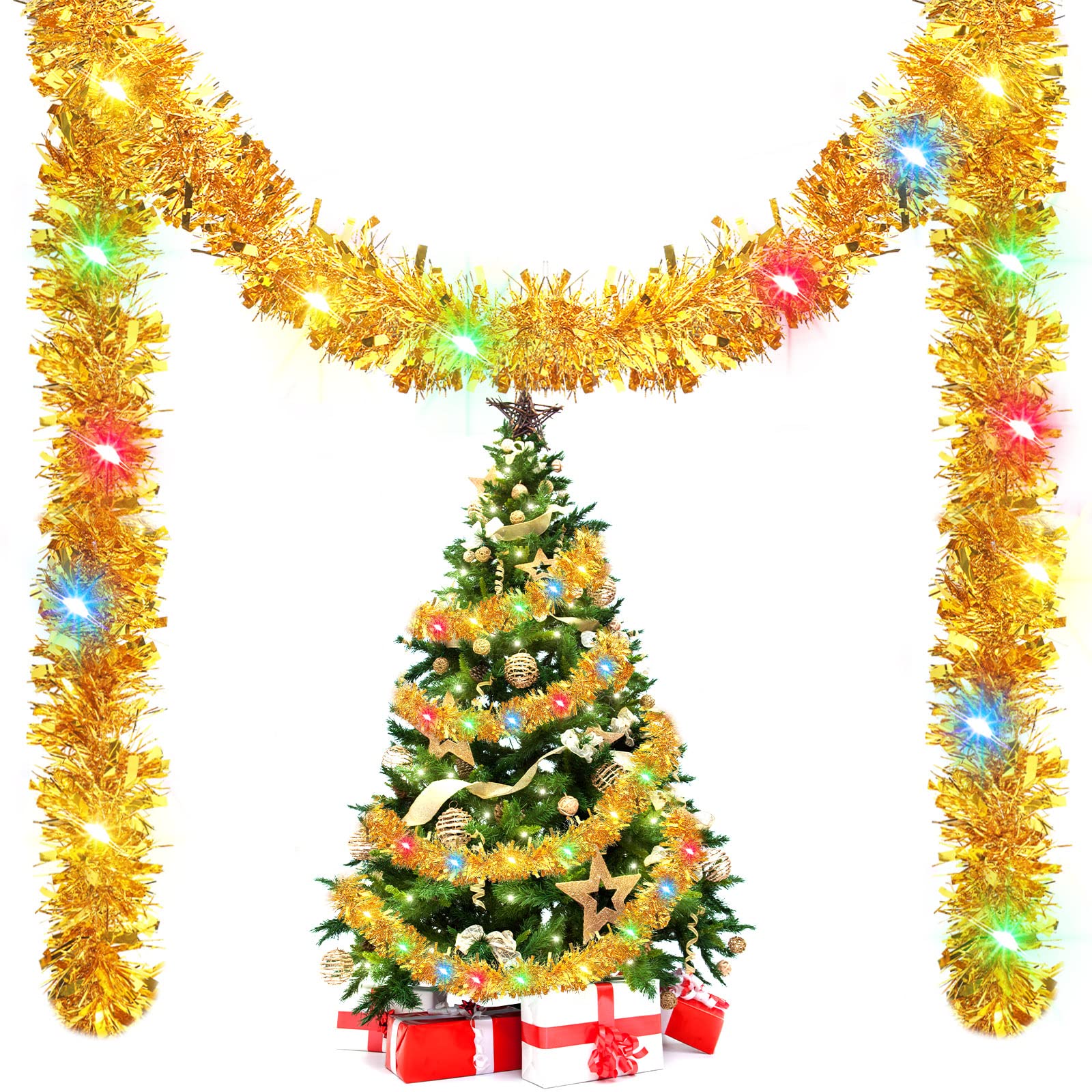 Prelit Garland Colored Lights 16.4 Ft Christmas Lighted Garland - Battery  Operated 50 LED Multicolor Tinsel For Tree \u0026 Home Decor Lit Christmas  Garland Outdoor, image size:1600x1600