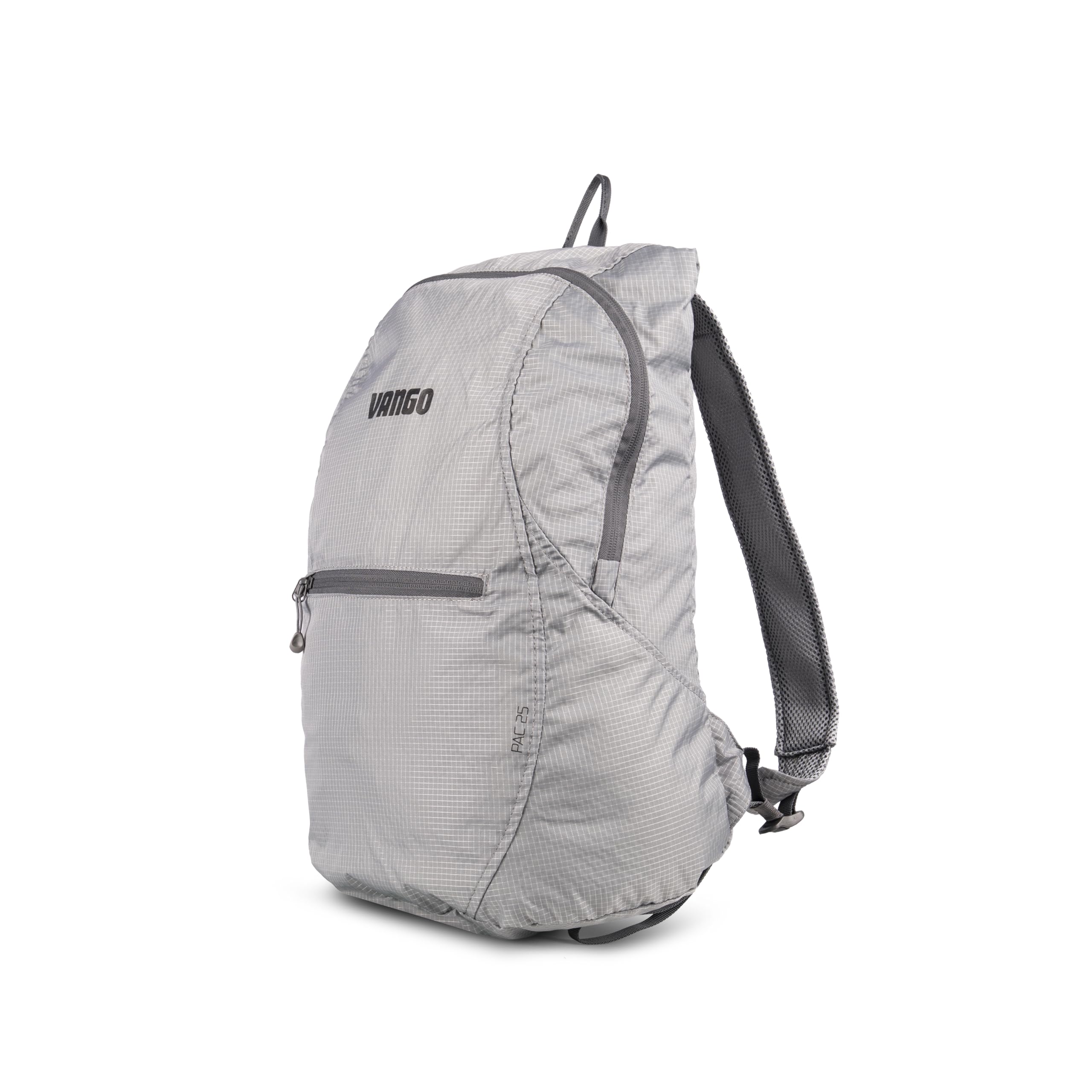 Vango Pac 25L Packable Backpack – Lightweight Foldable Hiking & Travel Rucksack, 200D Ripstop Nylon Daypack with AirMesh Straps & Stuff-Sack Storage (Grey)