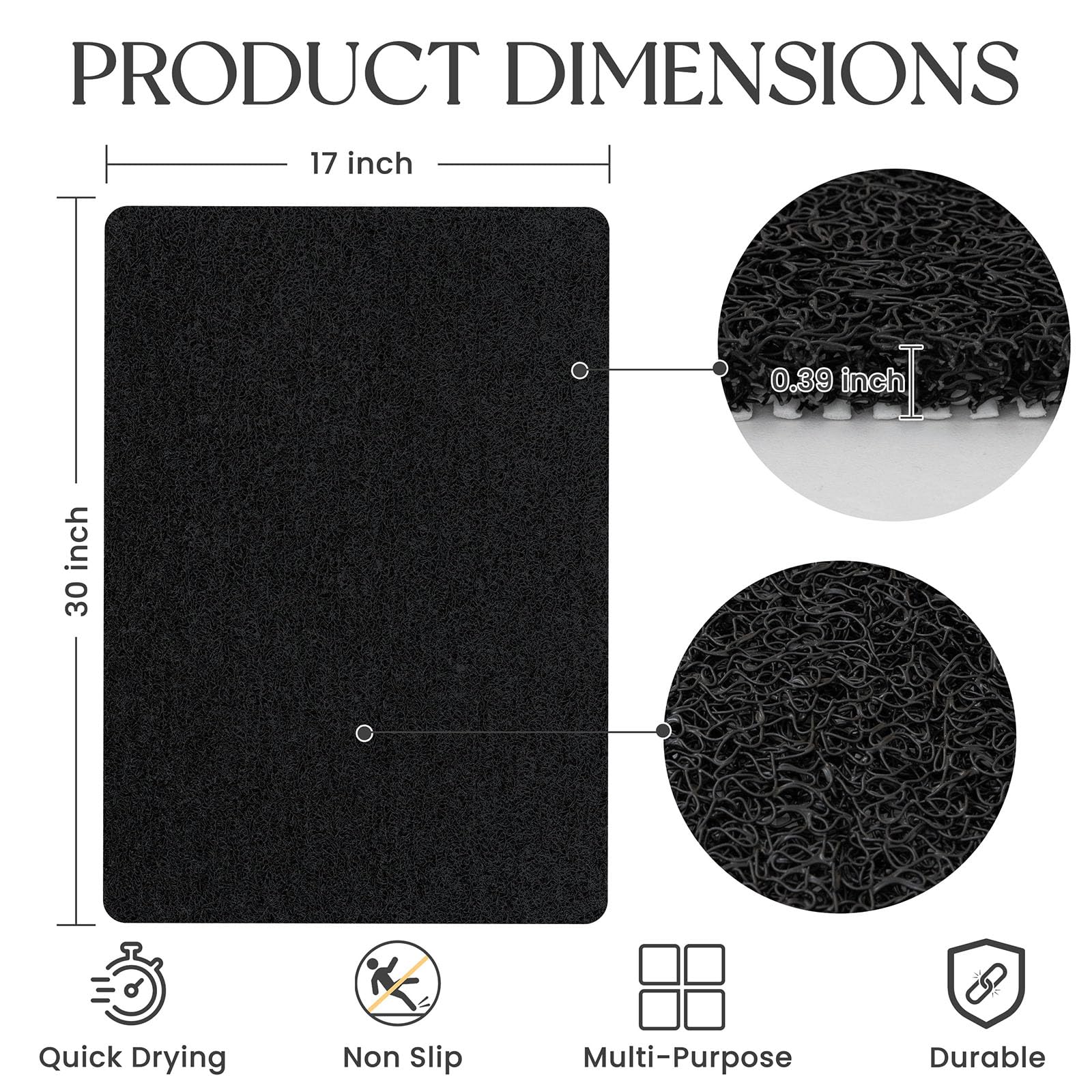 Badewannenmatte, rutschfest, 76,2 x 43,2 cm, Duschmatten für Innendusche, PVC-Luffa-Badezimmermatte, schnell trocknend mit Ablaufloch, phthalatfreie Badematten für Dusche, Badezimmer