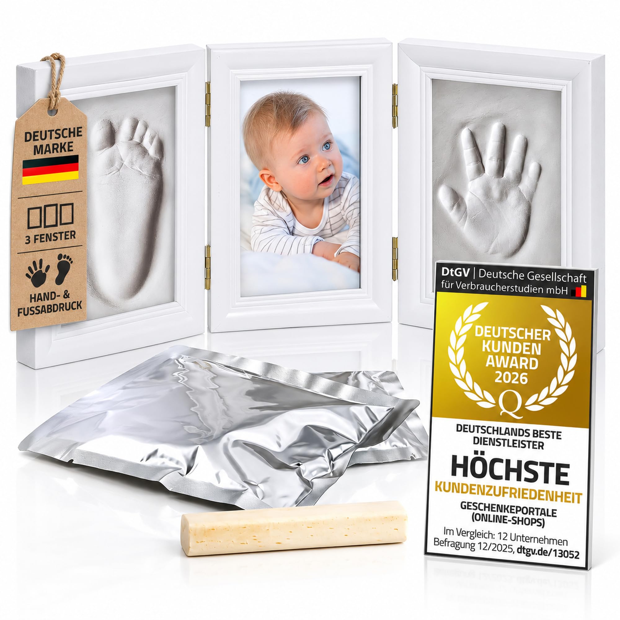 all Kids United® Baby Bilderrahmen Abdruckset Gips 40x23cm Hand & Fuß