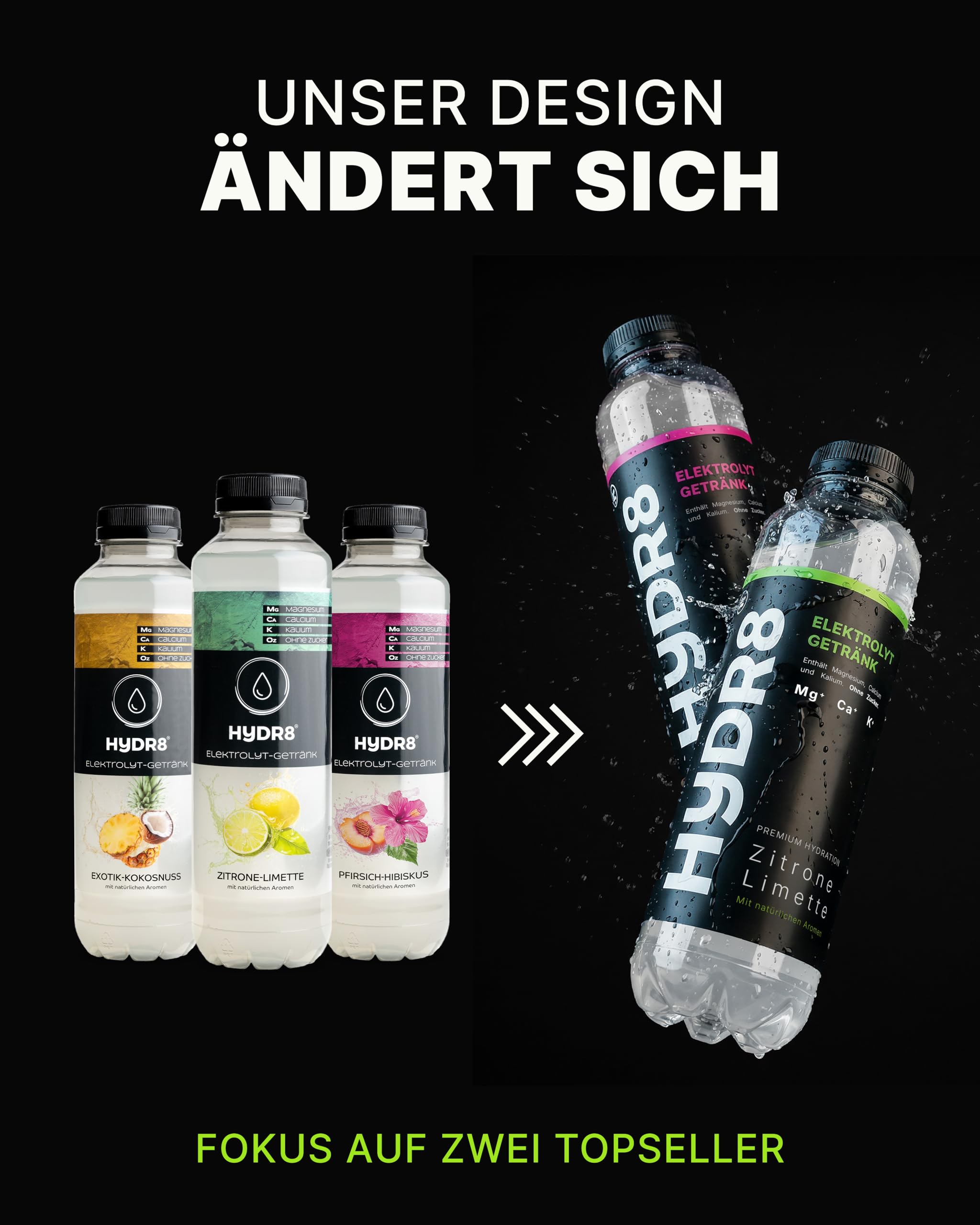 HYDR8 Elektrolytgetränk ohne Zucker mit erfrischendem Zitrone-Limette Geschmack - Elektrolyte Sport und Feiern - Elektrolyte ohne Zucker - 5 Elektrolyte inkl Magnesium (24 x 500ml inkl Pfand) | 5 Elektrolyte inkl. Magnesium | Zero Getränk | Erfrischend fü