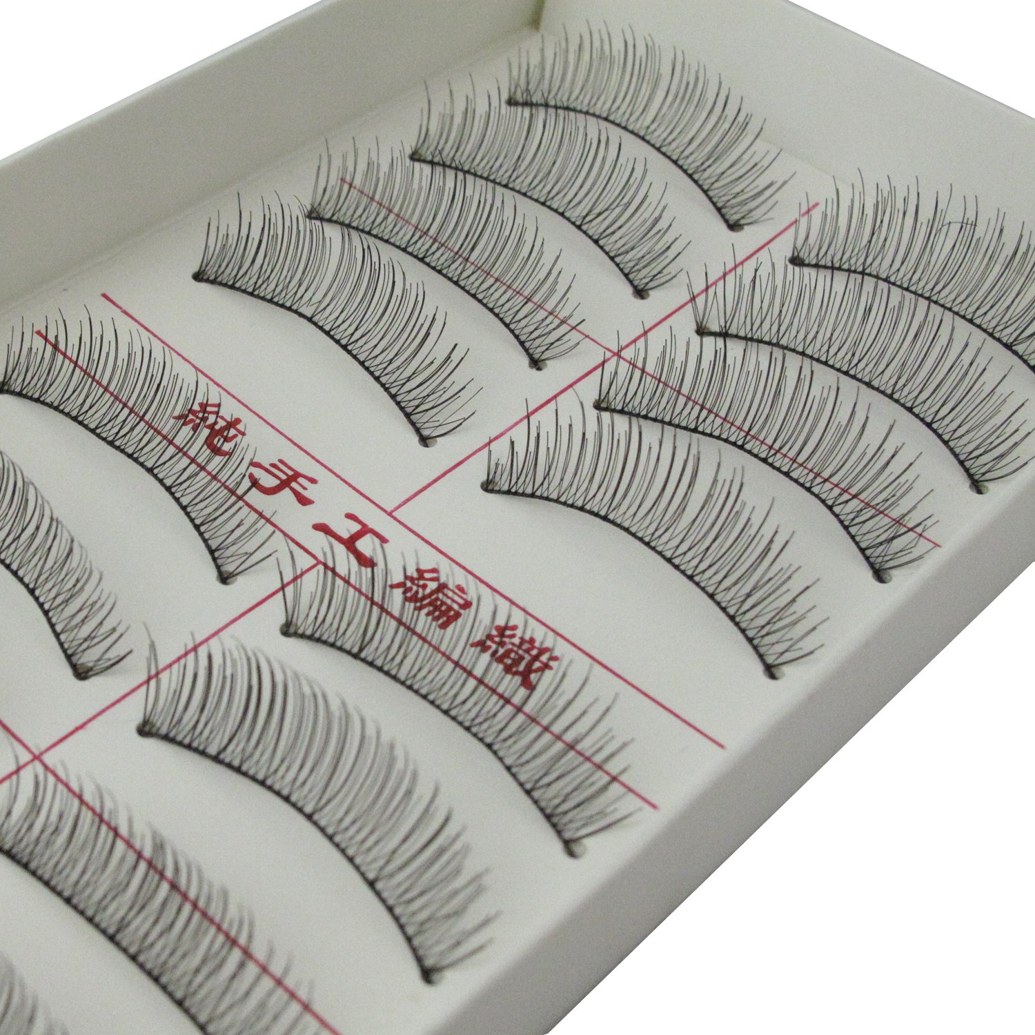 MapofBeauty 10 Pairs Manual Natural Long Thin Makeup False Eyelashes(Black-#02)