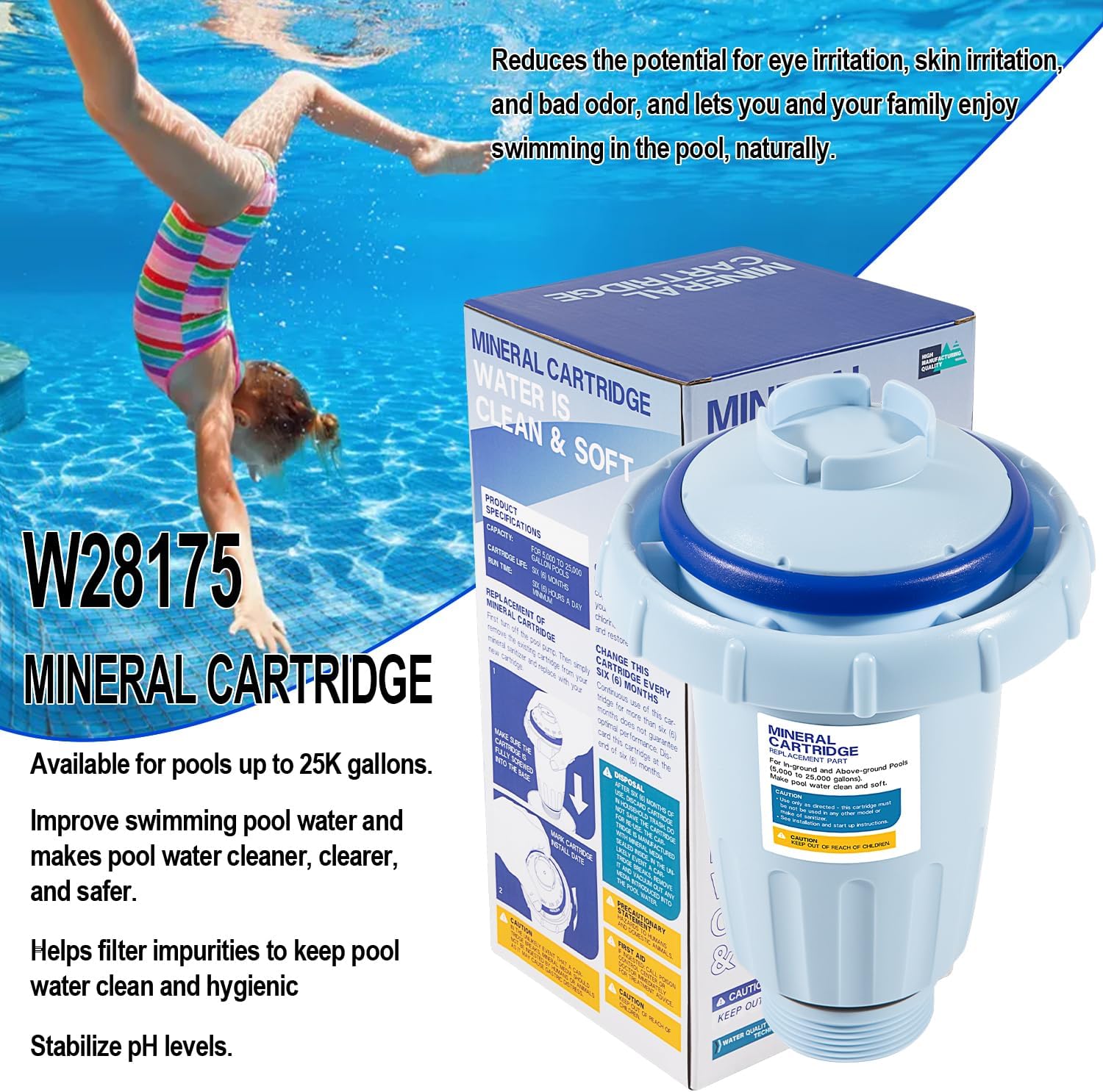 W28175 Pool Mineral Cartridge Replacement Parts Fit For Zodiac Nature2 Express Mineral Cartridges, For Above-Ground or In-Ground Pools UpTo 30,000 Gallons