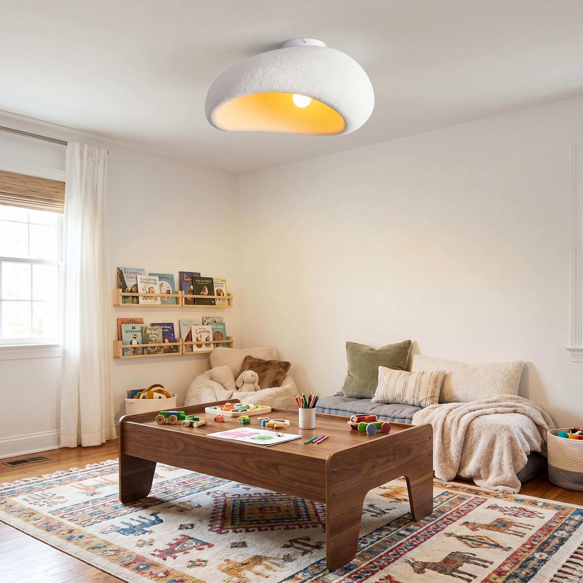 BARCELONA LED Lampada Soffitto Wabi Sabi L450 E27 Design Naturale | Paralume Artigianale, Finitura Organica, Stile Japandi, Arredo Interni, Atmosfera Accogliente