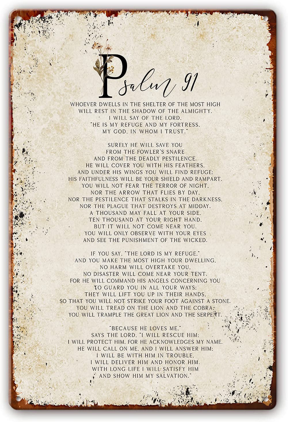 Preeklen Tin Sign 052 Psalm 91 Metal Tin Sign Bible Verse Wall Art Christian Signs Scripture Minimalist Print Modern Posters Contemporary Farmhouse Decor Living Room Office 8X12 Inch