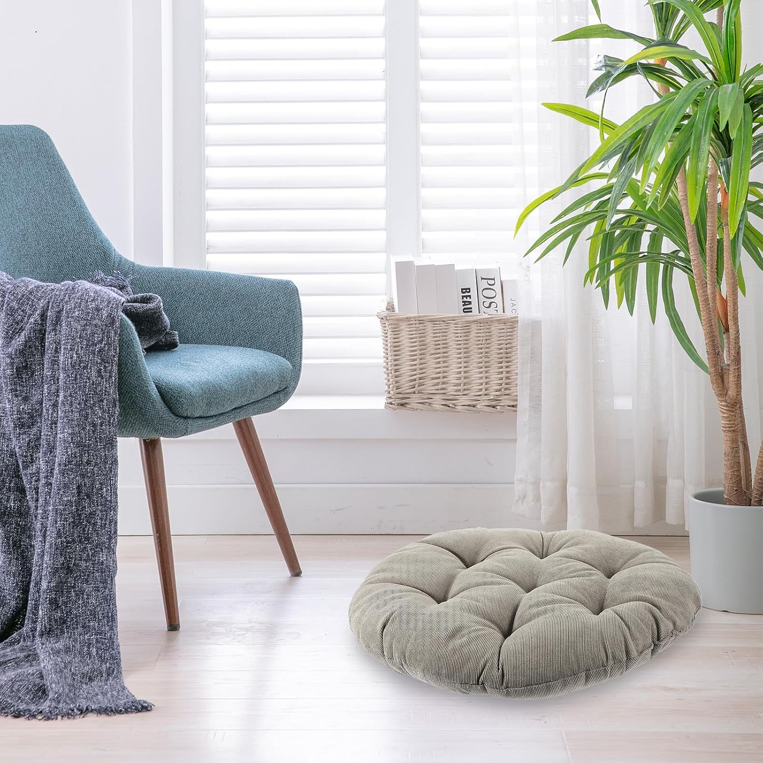 KICHOUSE Floor Pillow Thick Tufted Corduroy Meditation Cushion 42cm Diameter 6-8cm Thick Seat Pad for Adults Indoor Outdoor Yoga Living Room Seating