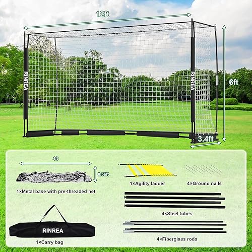 Miniatura 2 de Portería de fútbol portátil, base de metal plegable, equipo de entrenamiento de fútbol de configuración rápida con 1 bolsa de transporte, 1 escalera