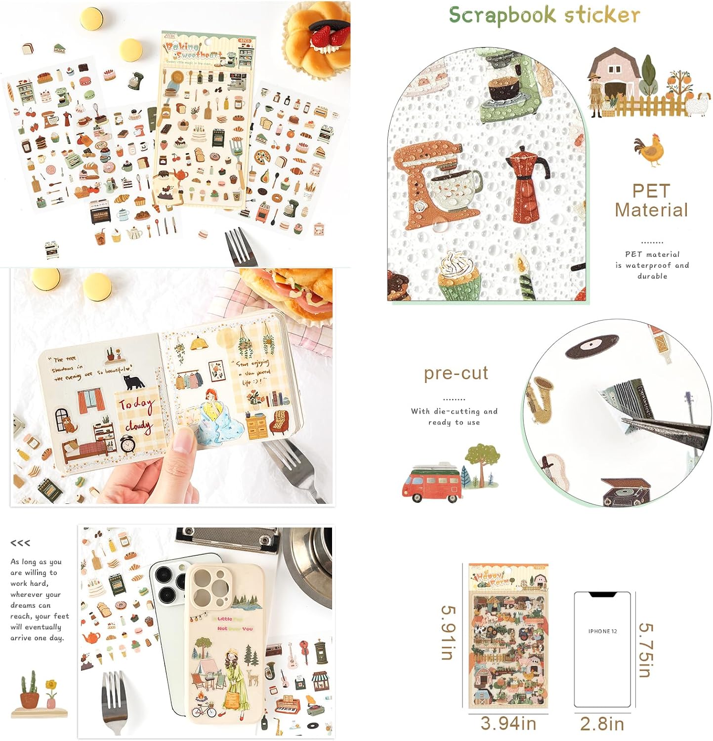 Scrapbook Stickers for Journaling Supplies, 24 Pages Daily Life Themed Journaling Stickers for Scrapbooking, Junk Journal Supplies,Planner,Laptops (Serene)